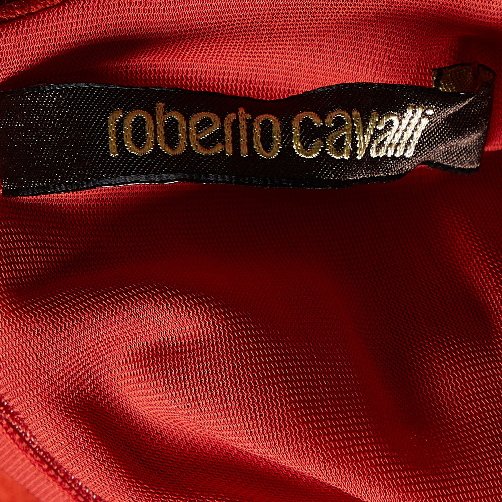 Roberto Cavalli Orange Wool Brooch Detailed Neck Mini Dress S