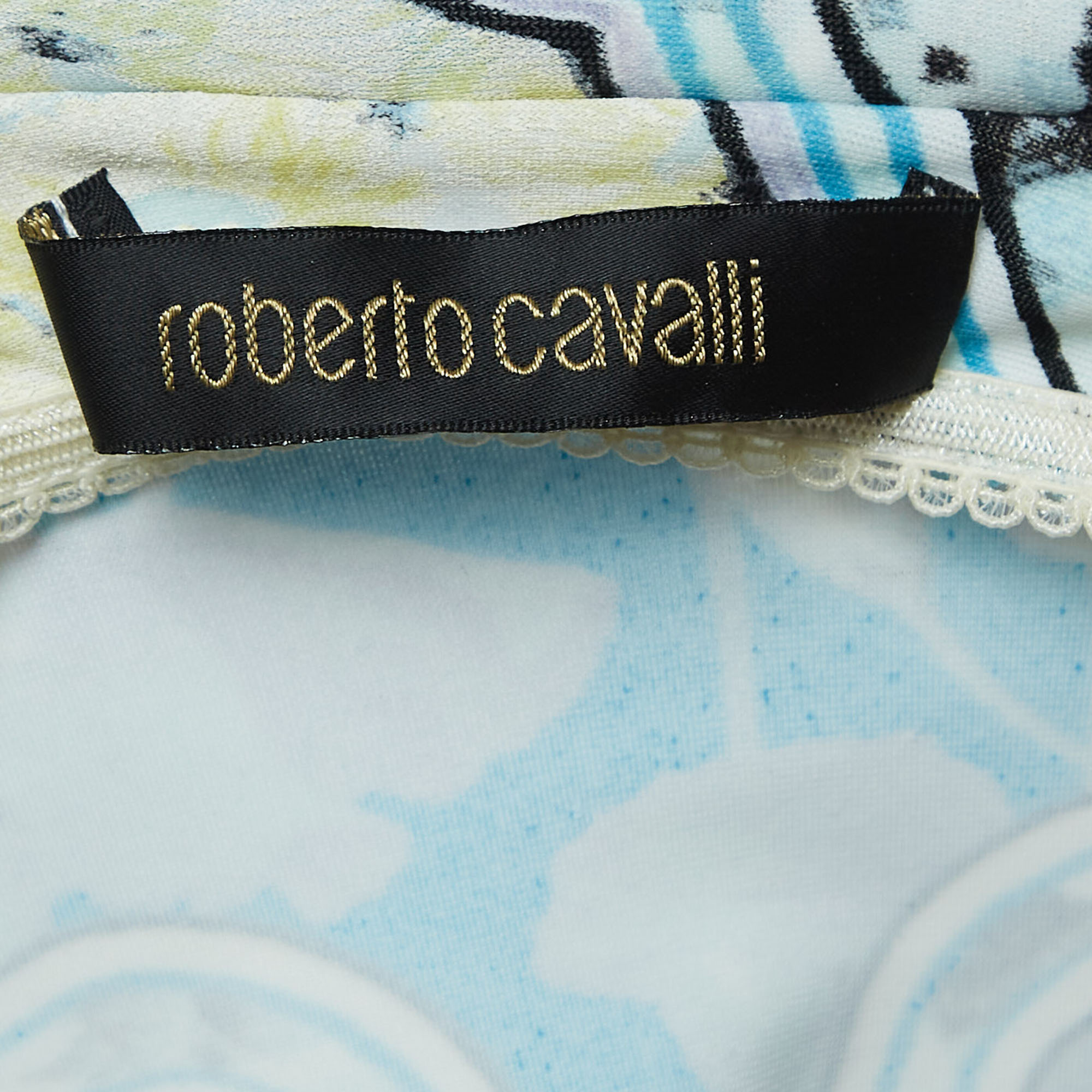 Roberto Cavalli Multicolor Print Stretch Knit Halter Neck Top S
