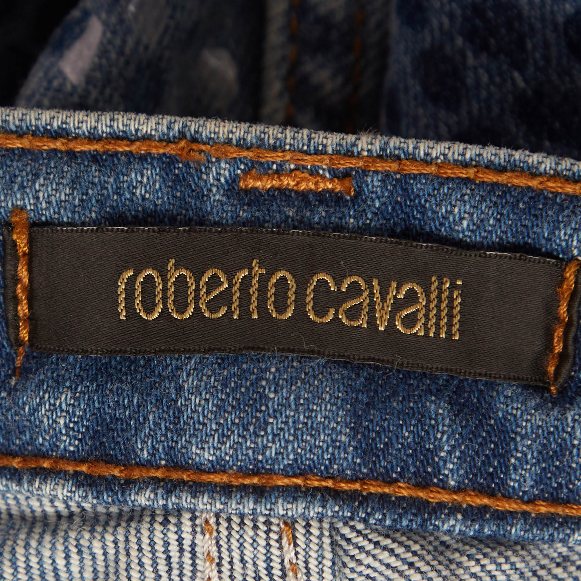 Roberto Cavalli Blue Textured Denim Wide Leg Jeans L Waist 31