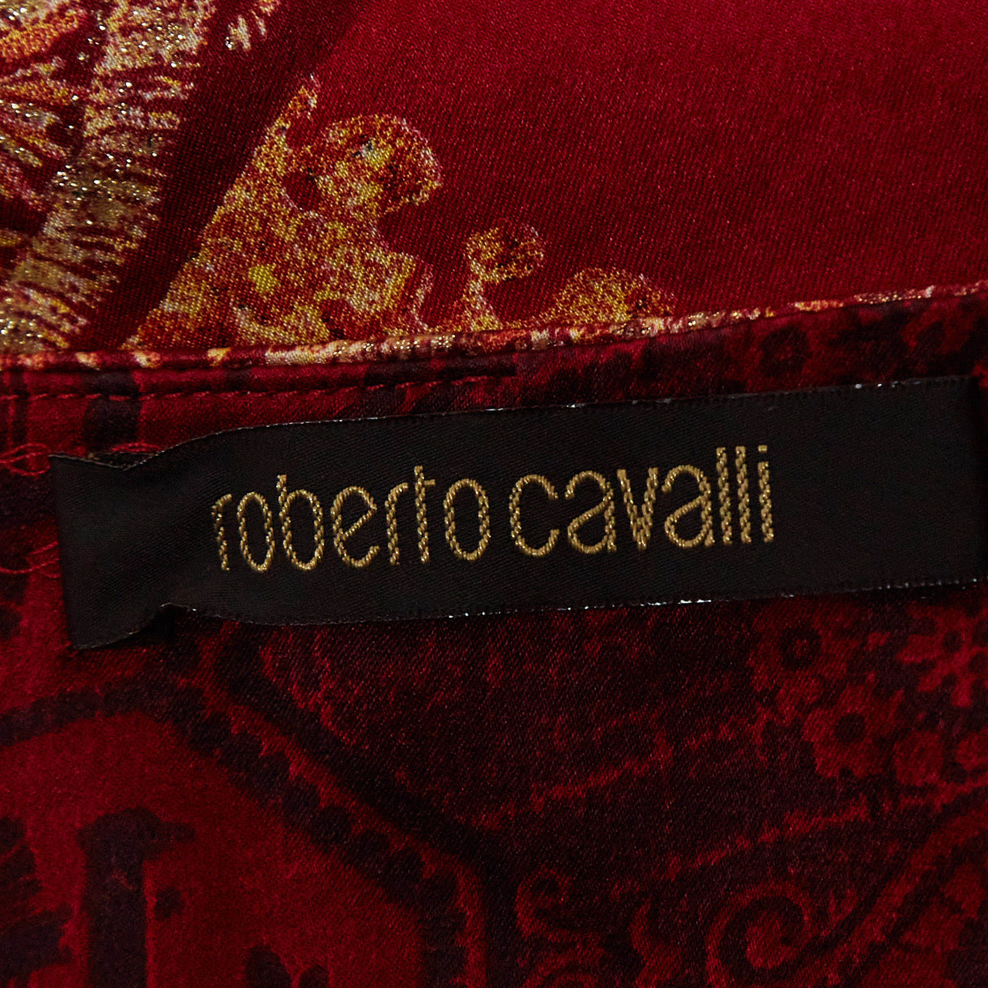 Roberto Cavalli Red Print Silk Paneled Knee Length Skirt M