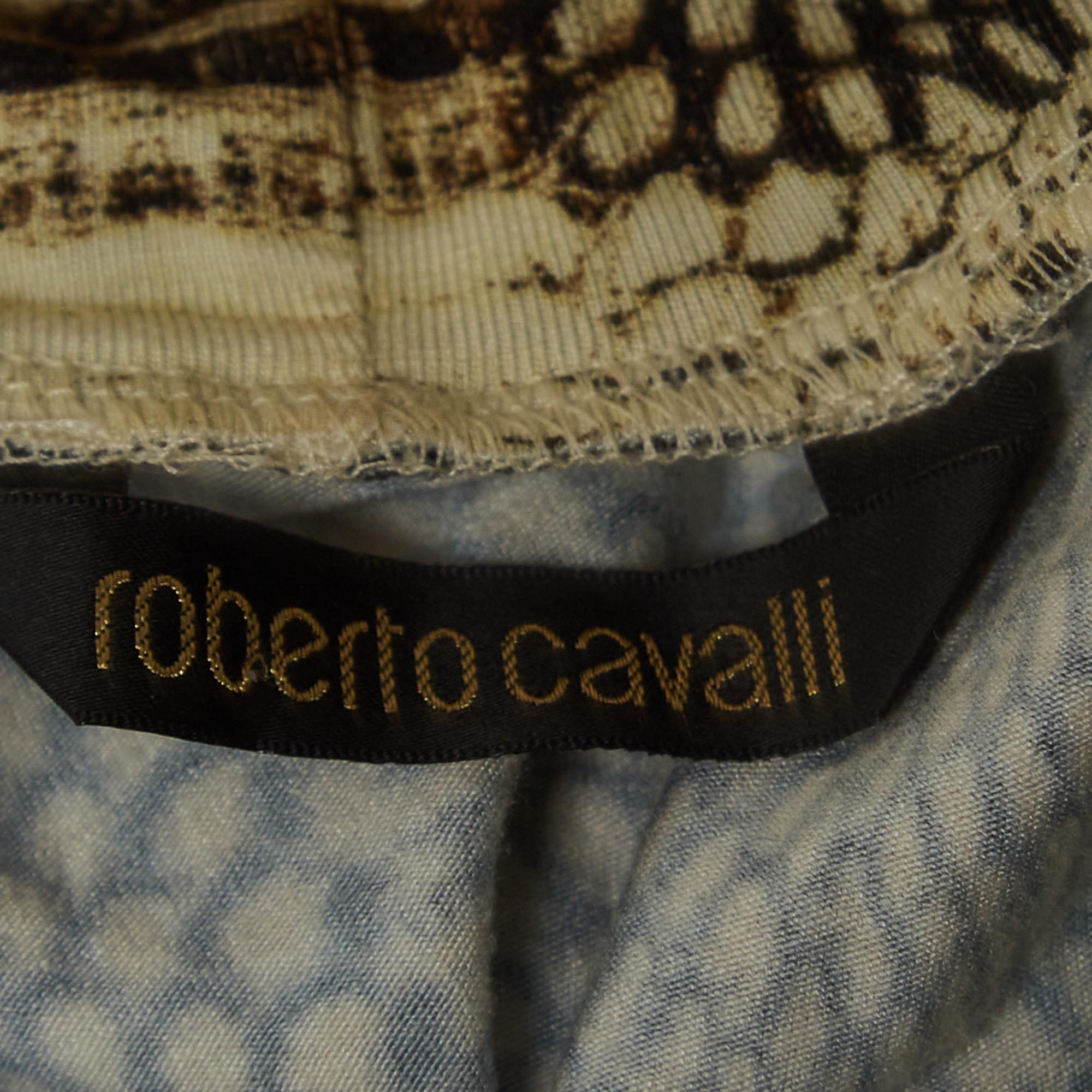 Roberto Cavalli Black Snakeskin Print Knit High Neck Top M