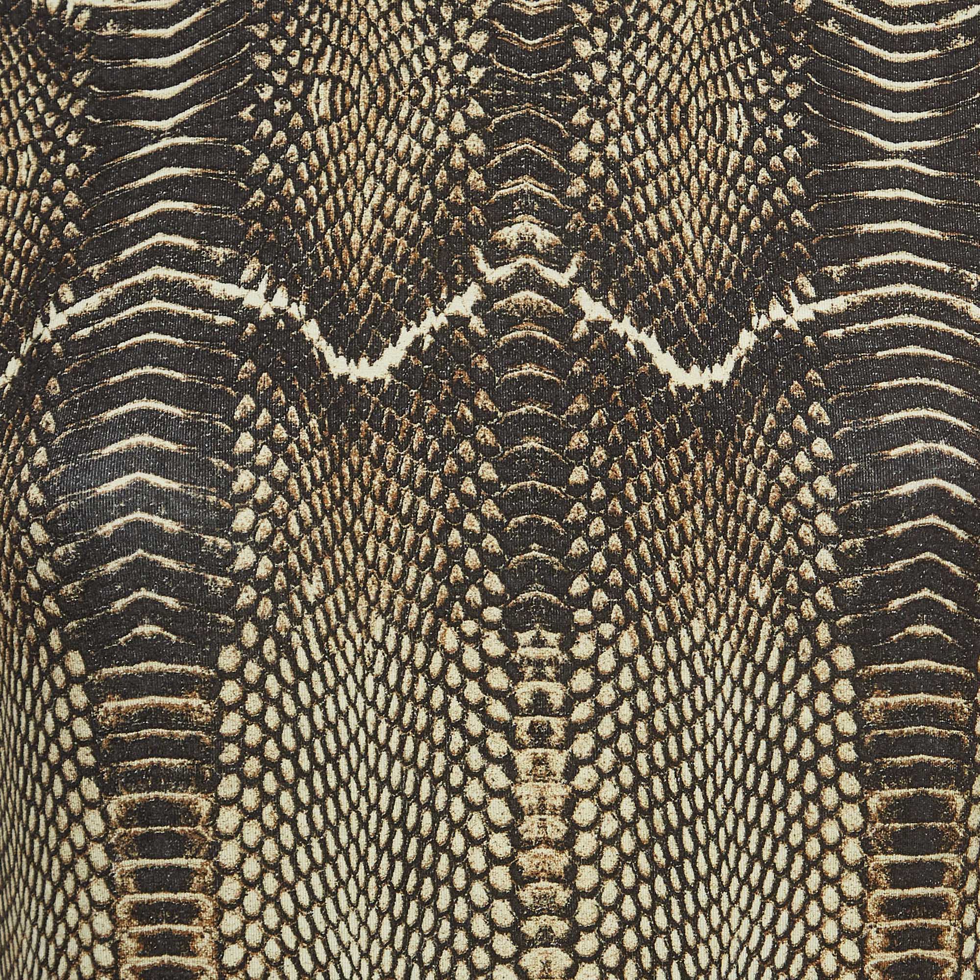 Roberto Cavalli Black Snakeskin Print Knit High Neck Top M