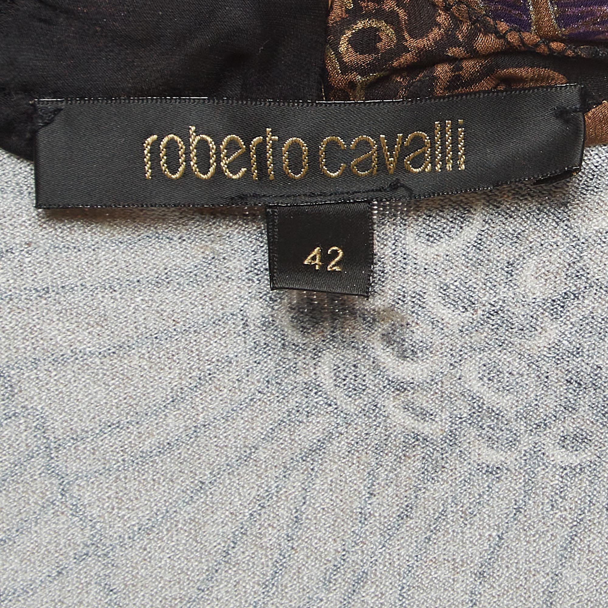 Roberto Cavalli Brown Floral Print Knit Mink Fur Trimmed Top M