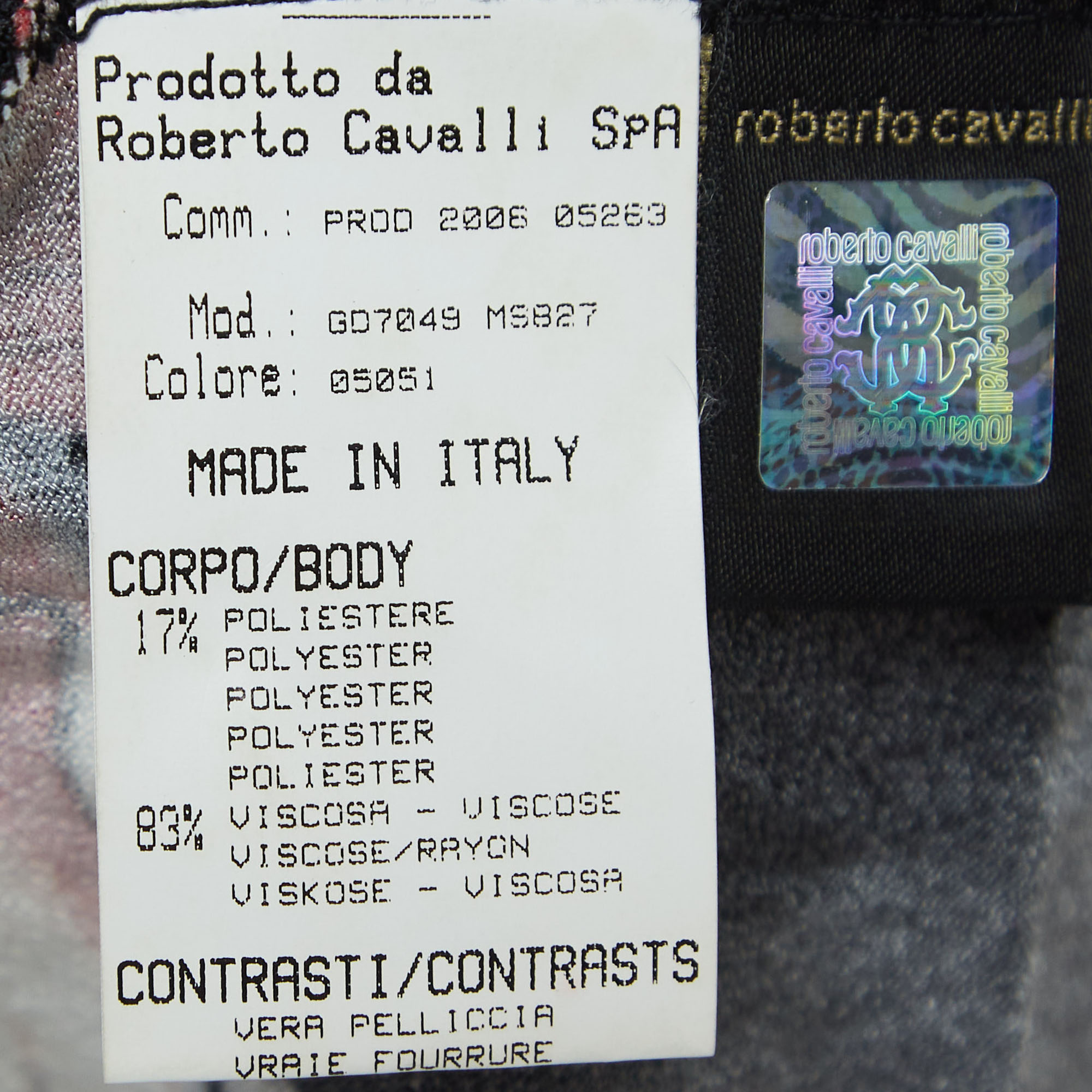 Roberto Cavalli Multicolor Print Crepe Mink Fur Trimmed Short Sleeve Top M