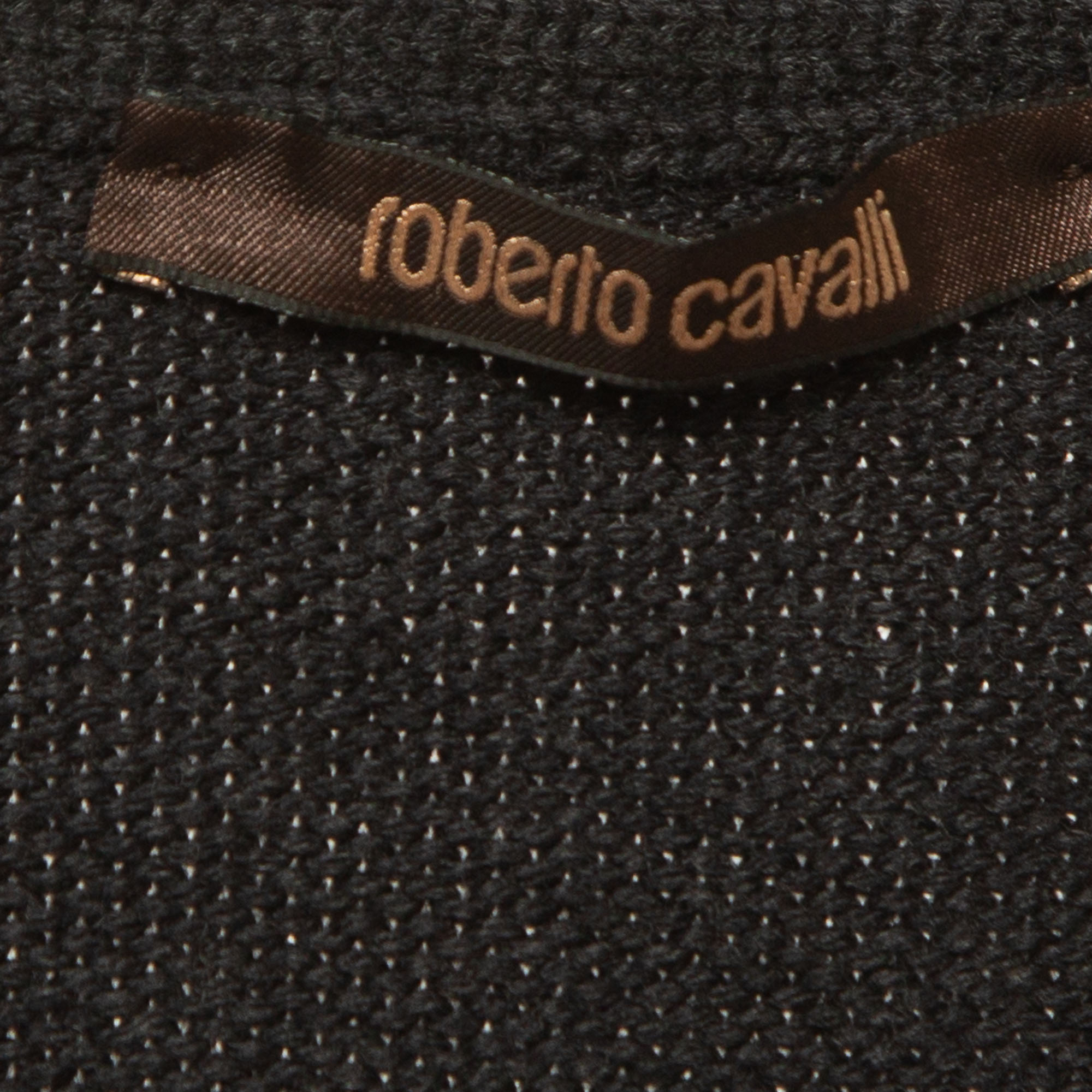 Roberto Cavalli Grey Fox Fur Trimmed Wool Blend Embellished Cardigan S