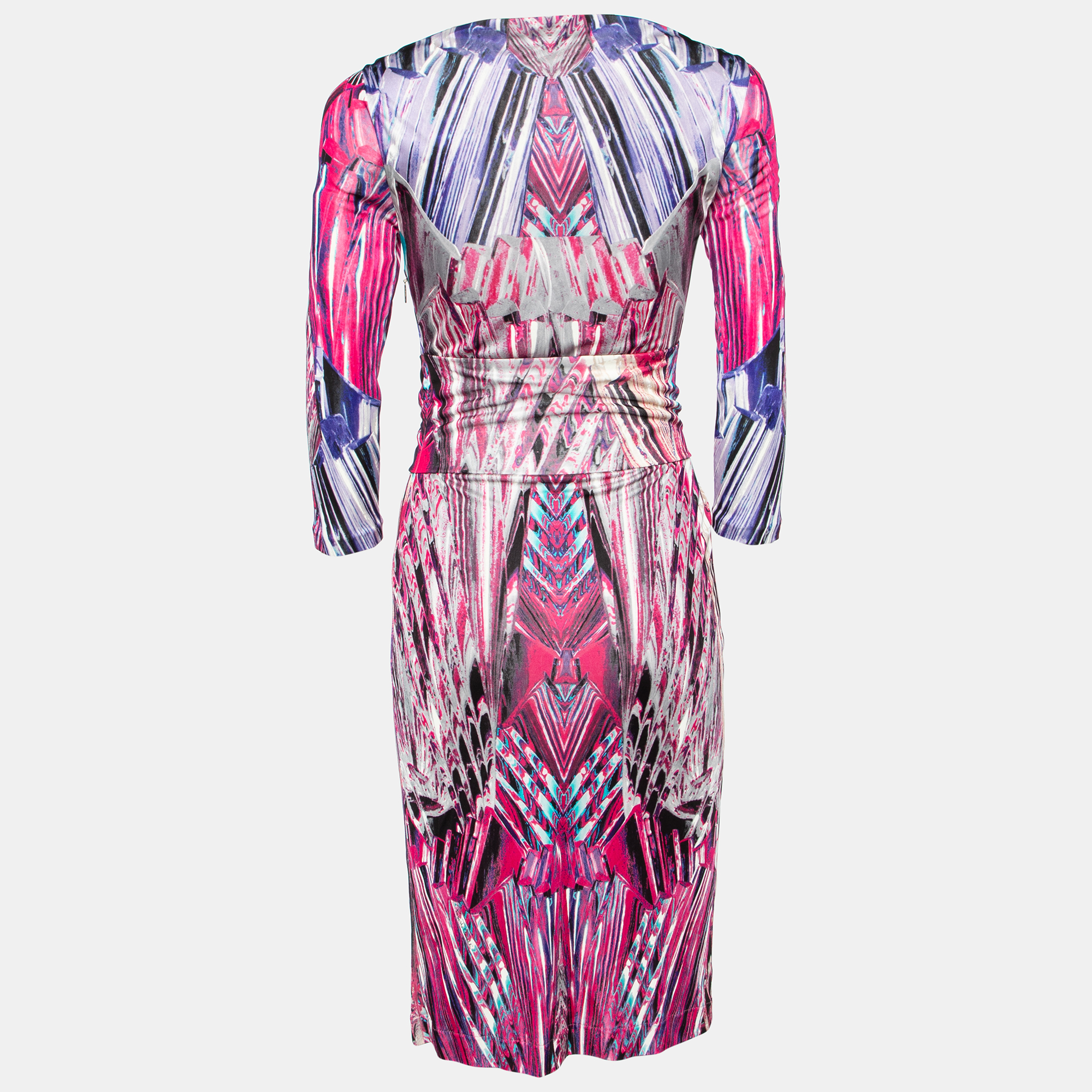 Roberto Cavalli Pink Marble Print Jersey Faux Wrap Dress S