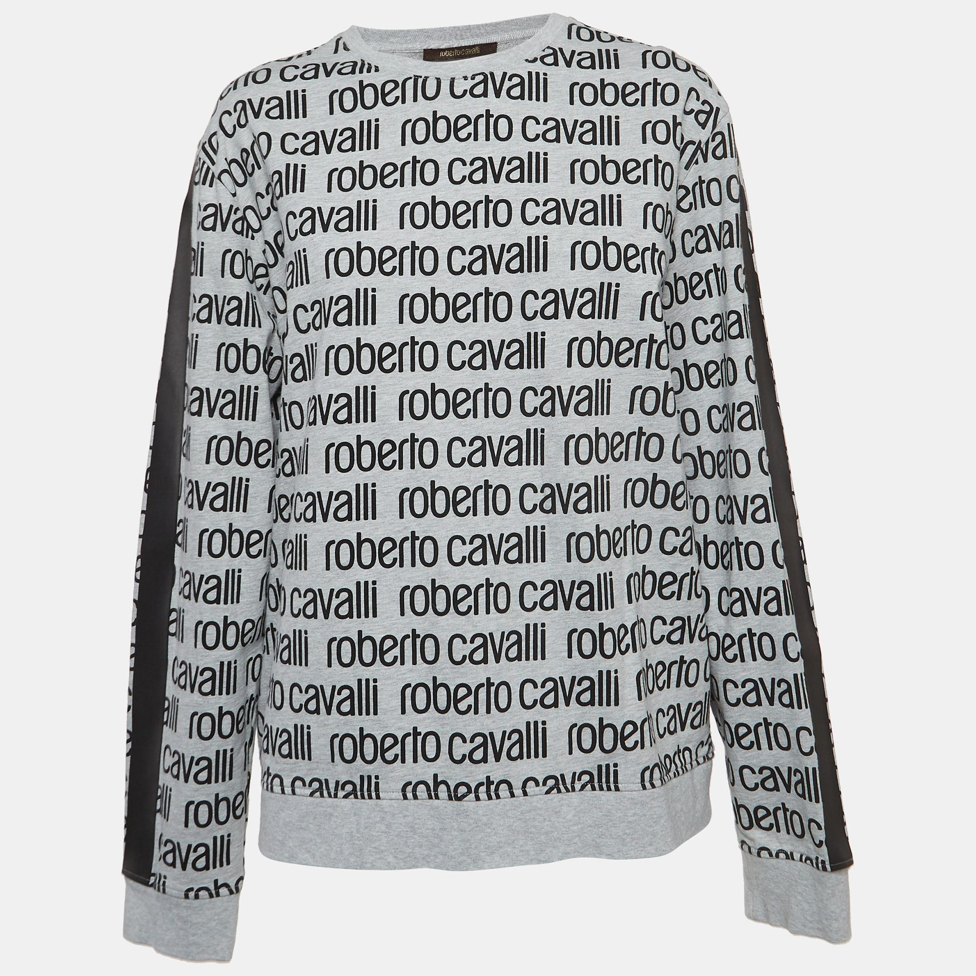 

Roberto Cavalli Grey Logo Print Cotton Crew Neck Sweatshirt