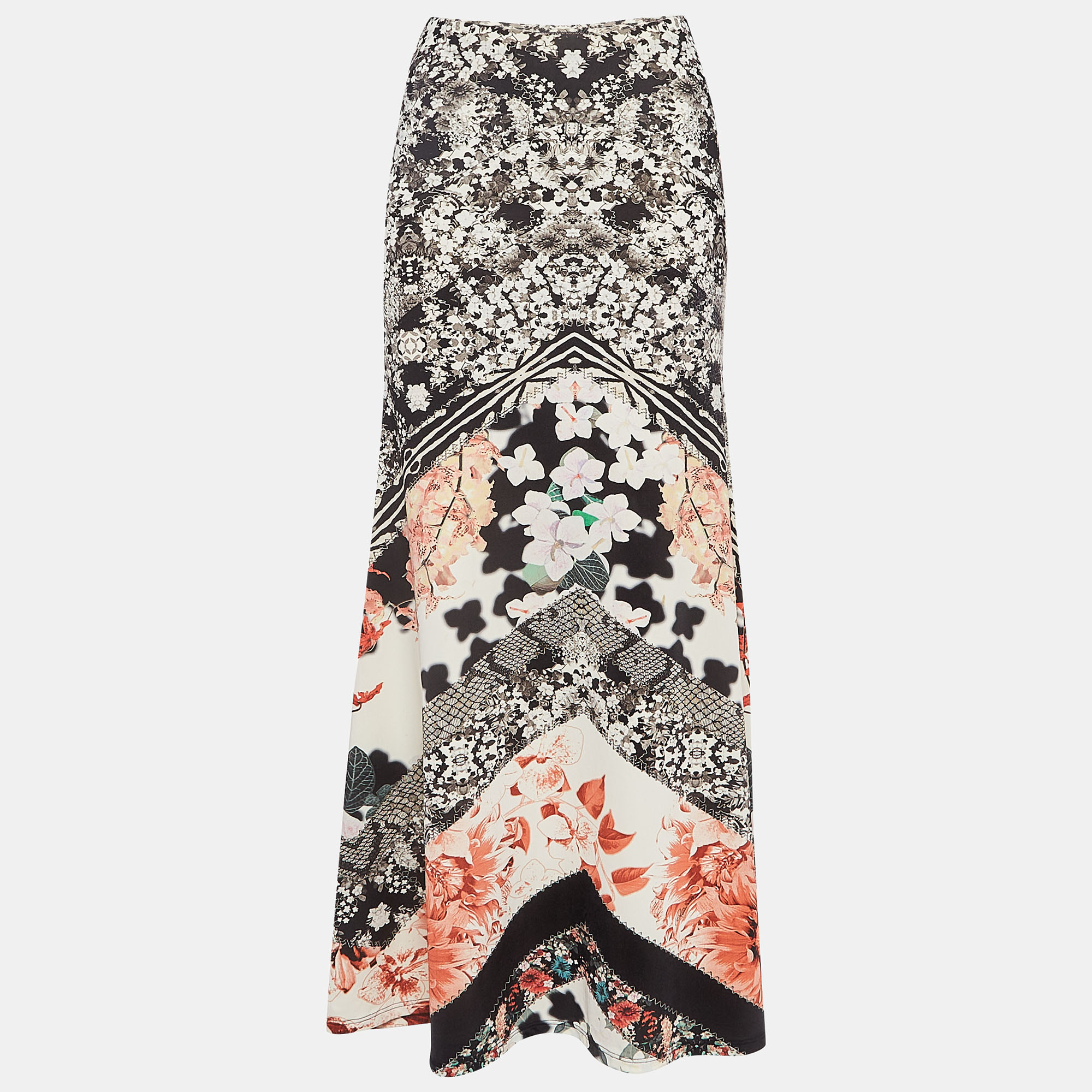 Roberto Cavalli Multicolor Floral Print Jersey Flared Maxi Skirt S