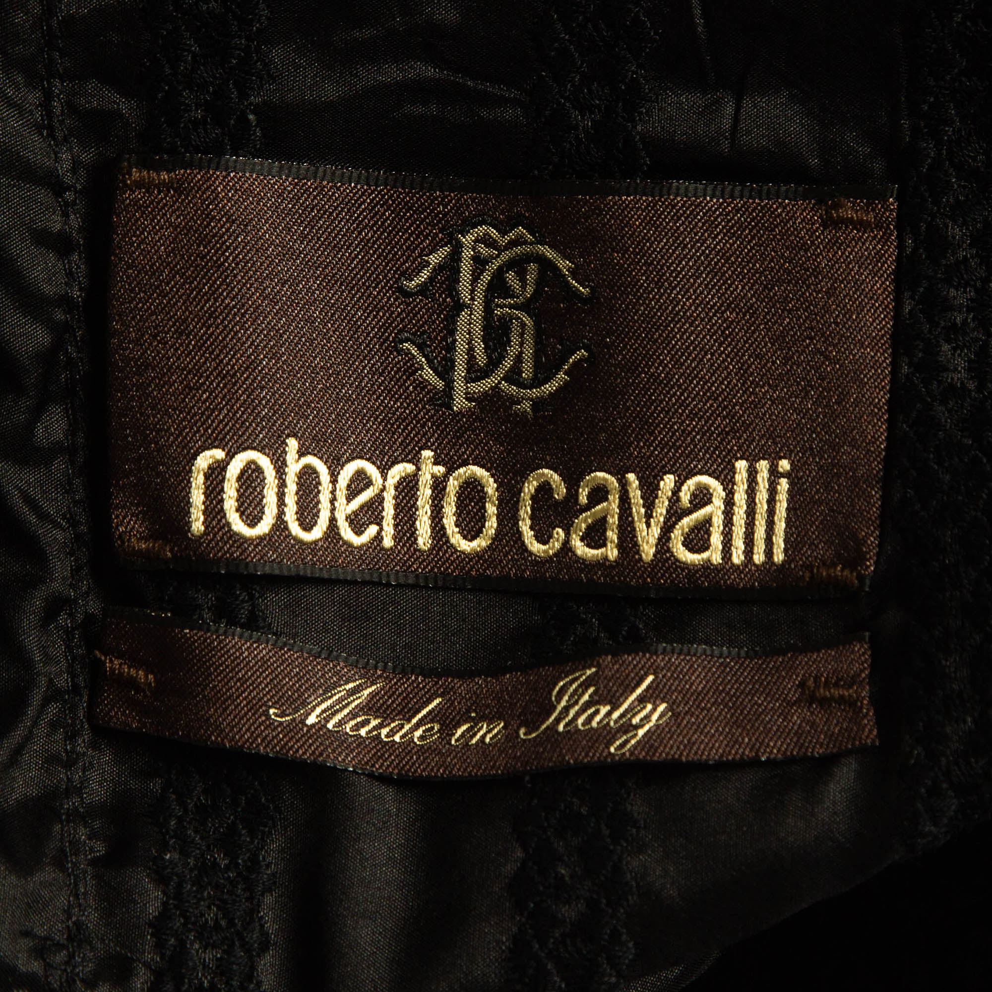 Roberto Cavalli Black Cotton Broderie Anglaise And Silk Jacket M