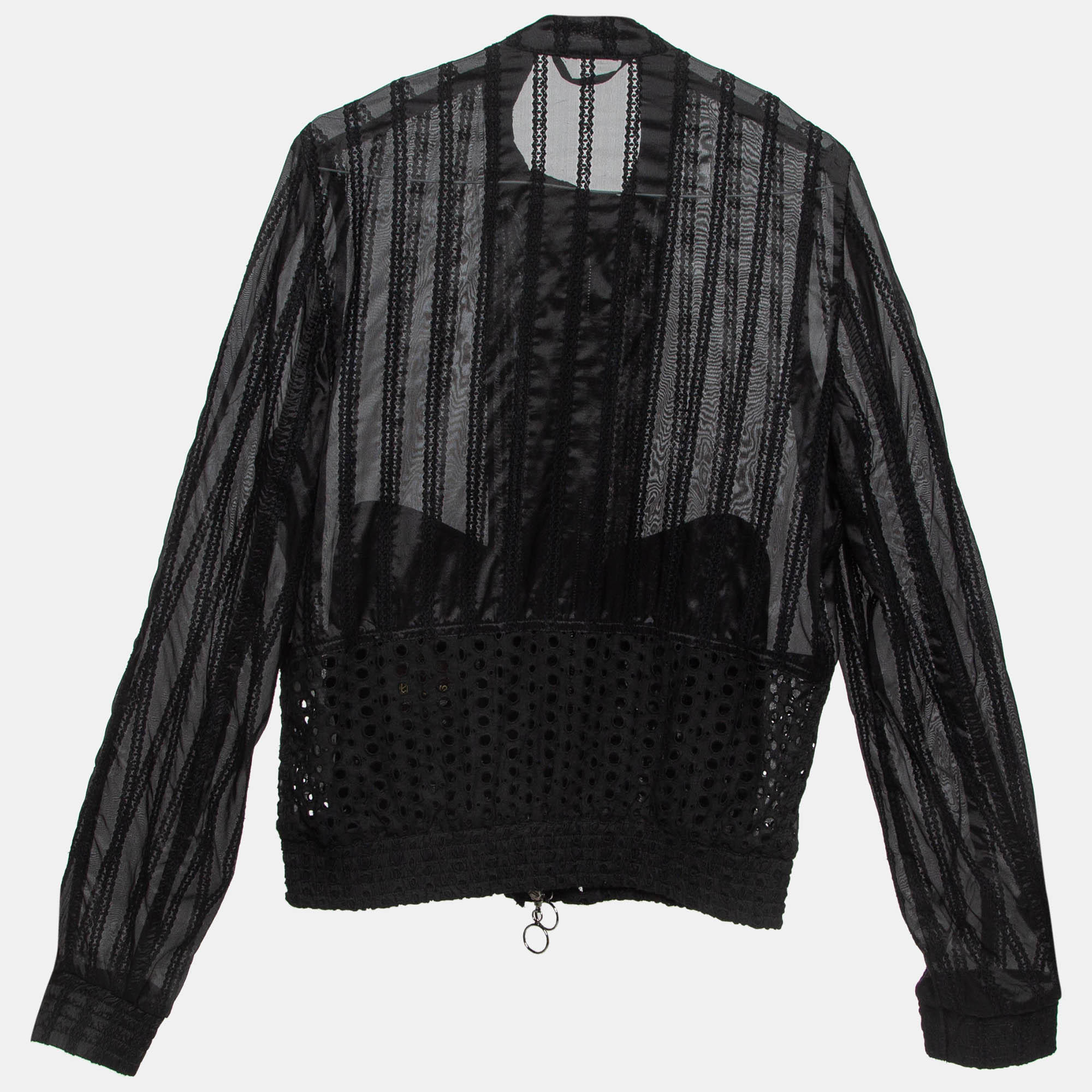 Roberto Cavalli Black Cotton Broderie Anglaise And Silk Jacket M