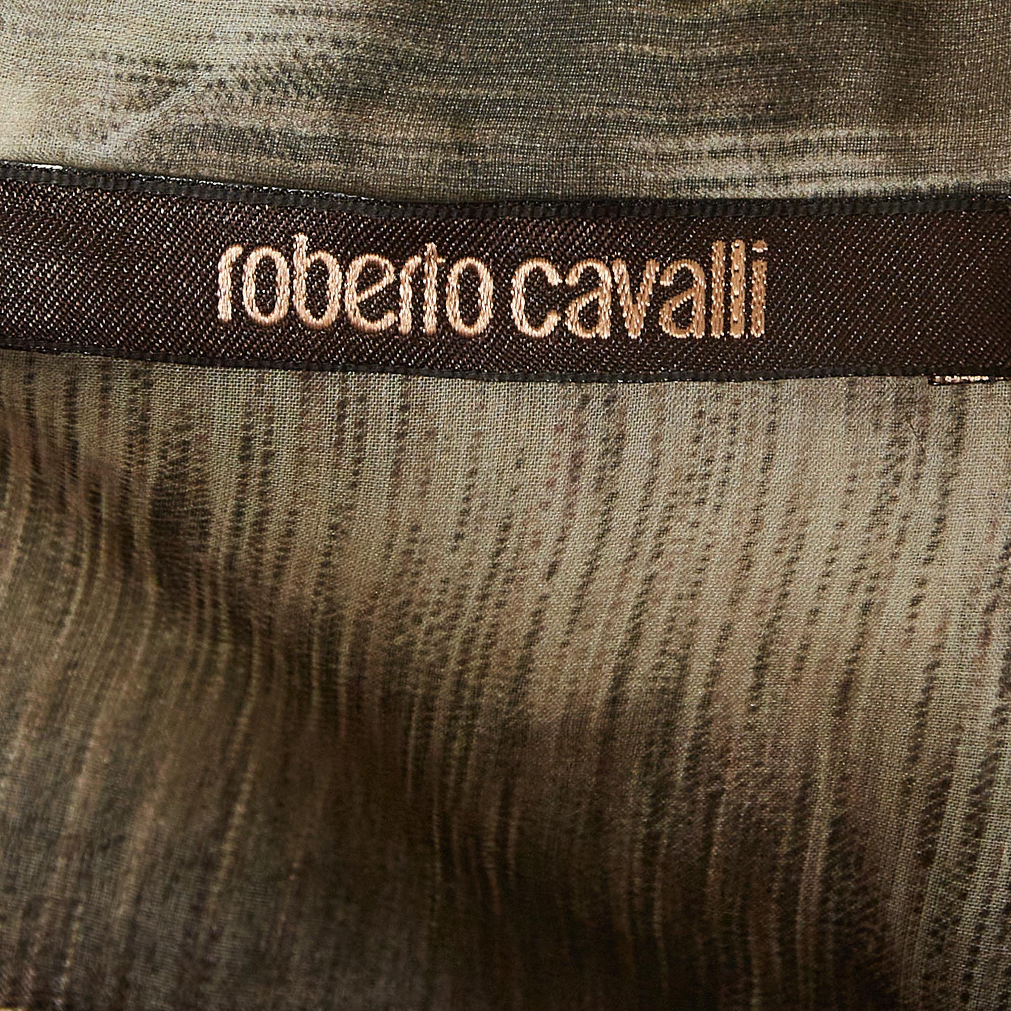 Roberto Cavalli Brown Animal Print Silk Sheer Shirt S