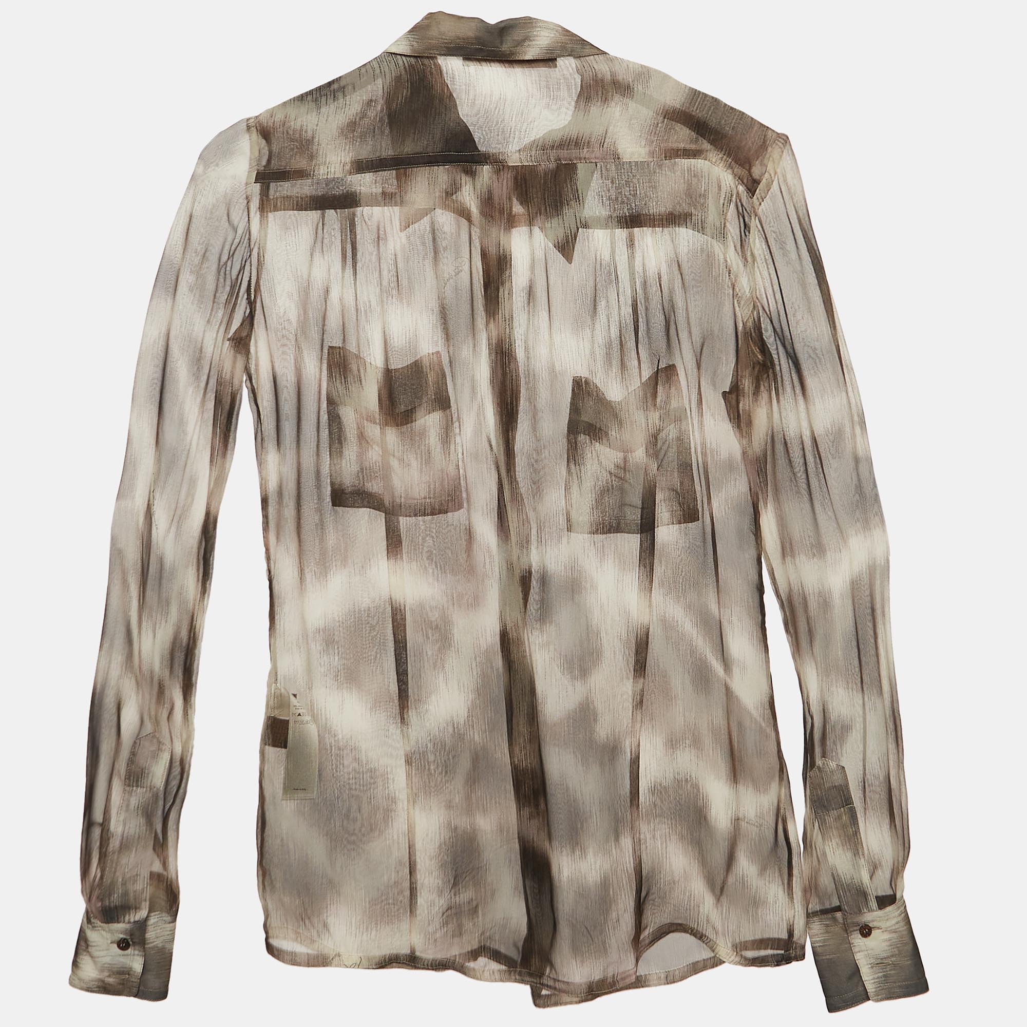 Roberto Cavalli Brown Animal Print Silk Sheer Shirt S