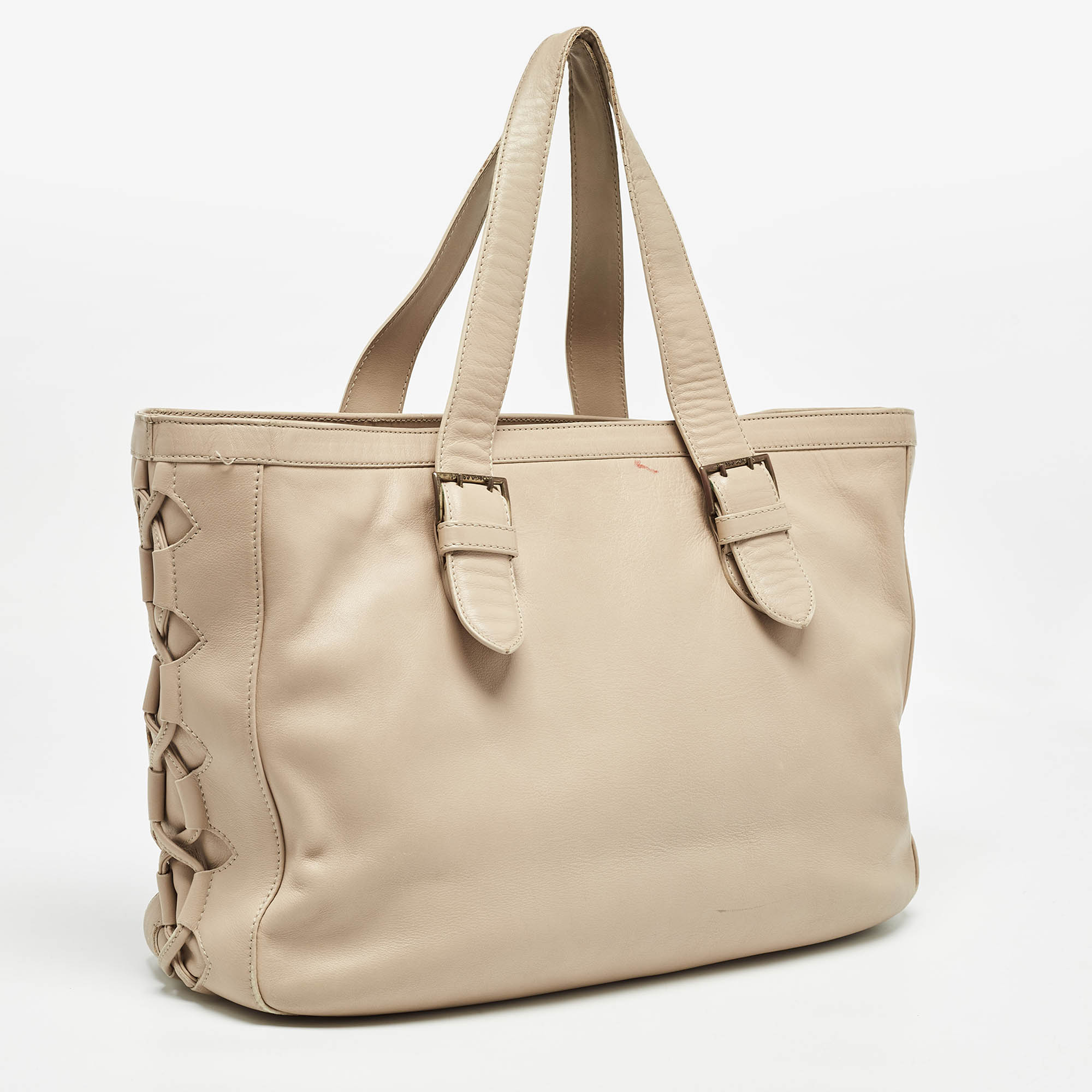 Roberto Cavalli Beige Leather Middle Zip Tote