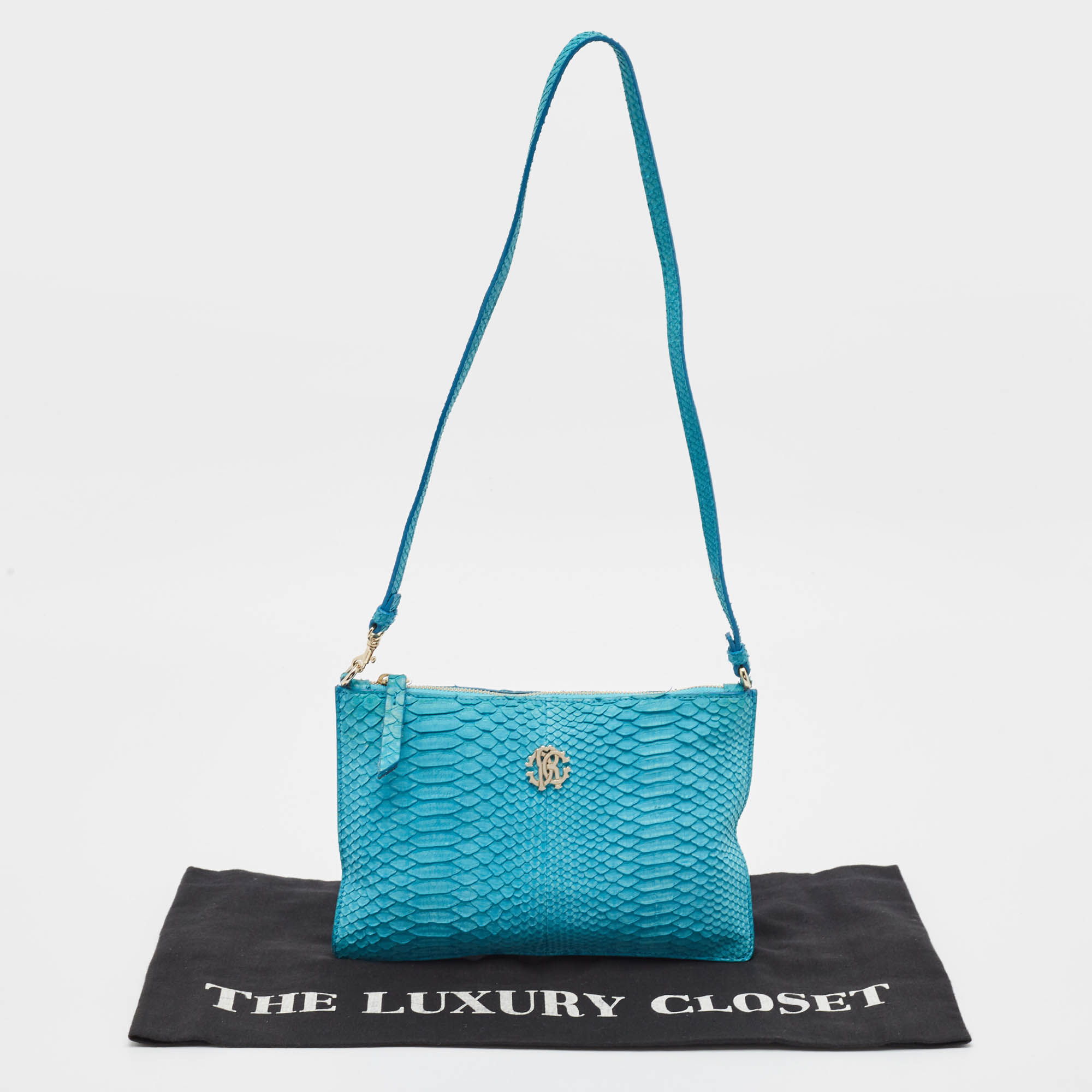 Roberto Cavalli Blue Python Shoulder Bag