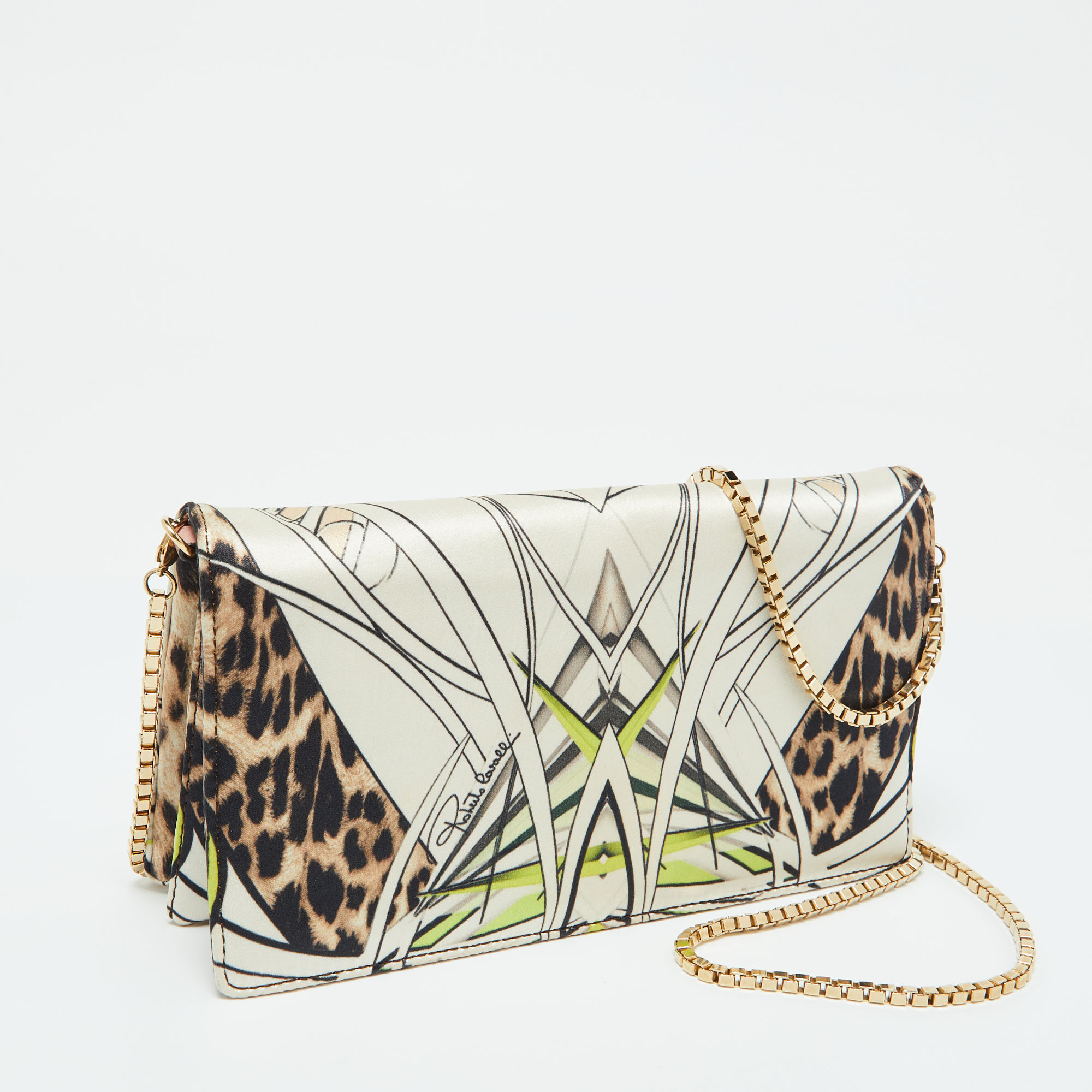 Roberto Cavalli Multicolor Printed Fabric Chain Clutch