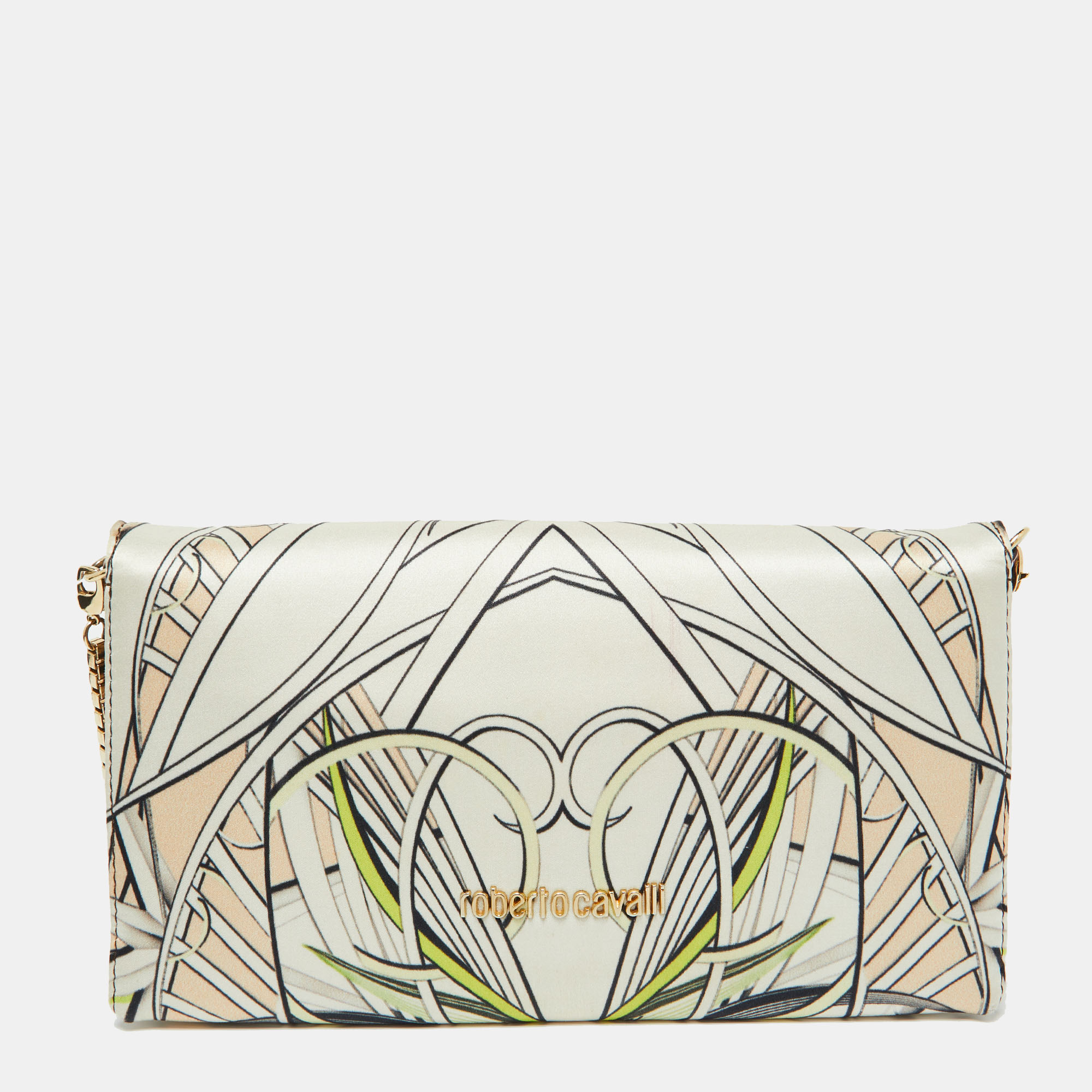 Roberto Cavalli Multicolor Printed Fabric Chain Clutch