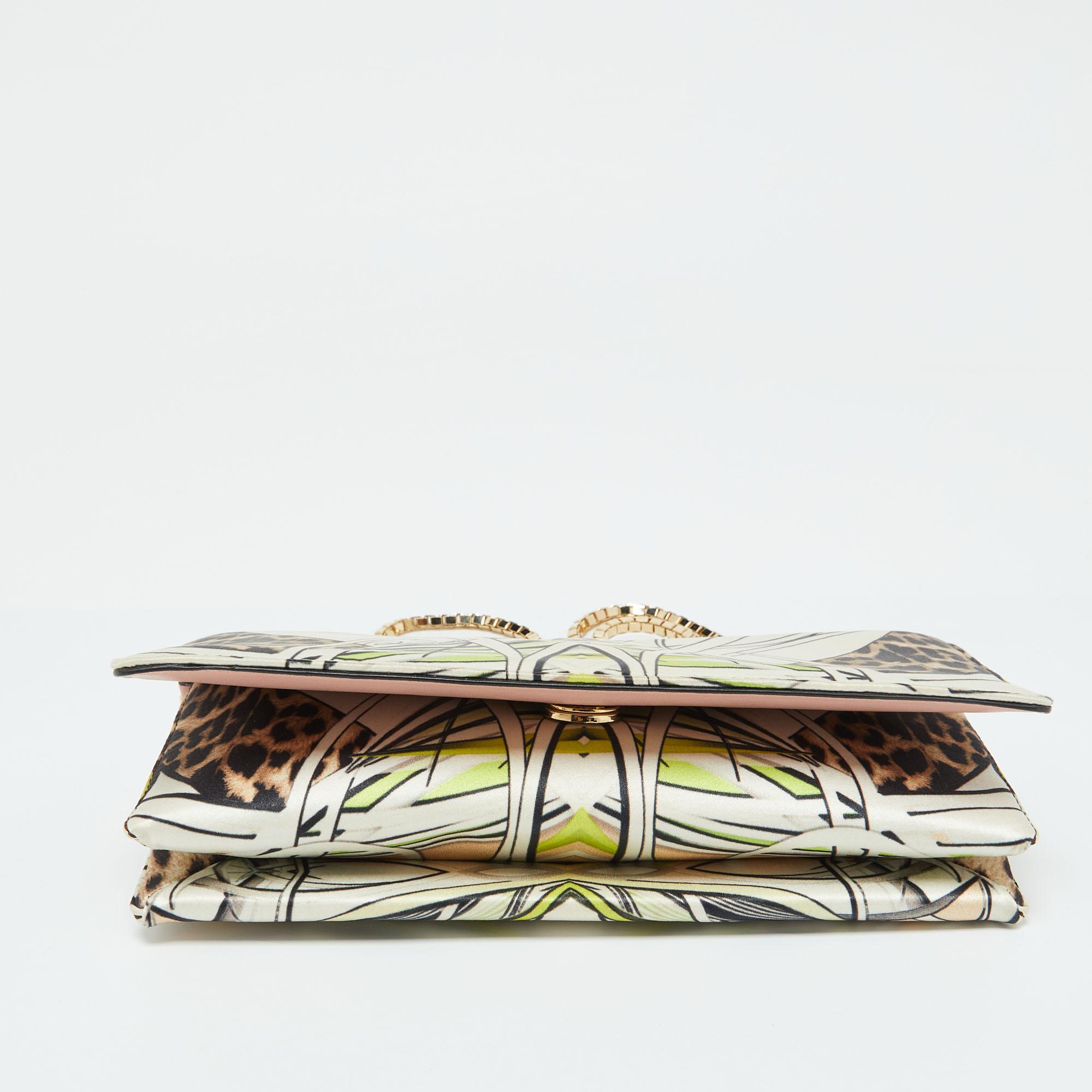 Roberto Cavalli Multicolor Printed Fabric Chain Clutch