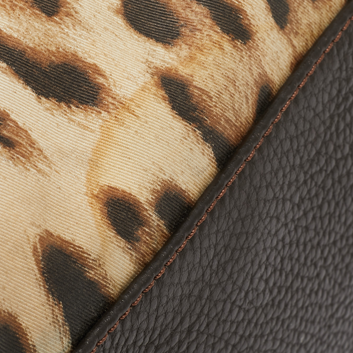 Roberto Cavalli Brown/Beige Leopard Print Fabric And Leather Front Zip Tote