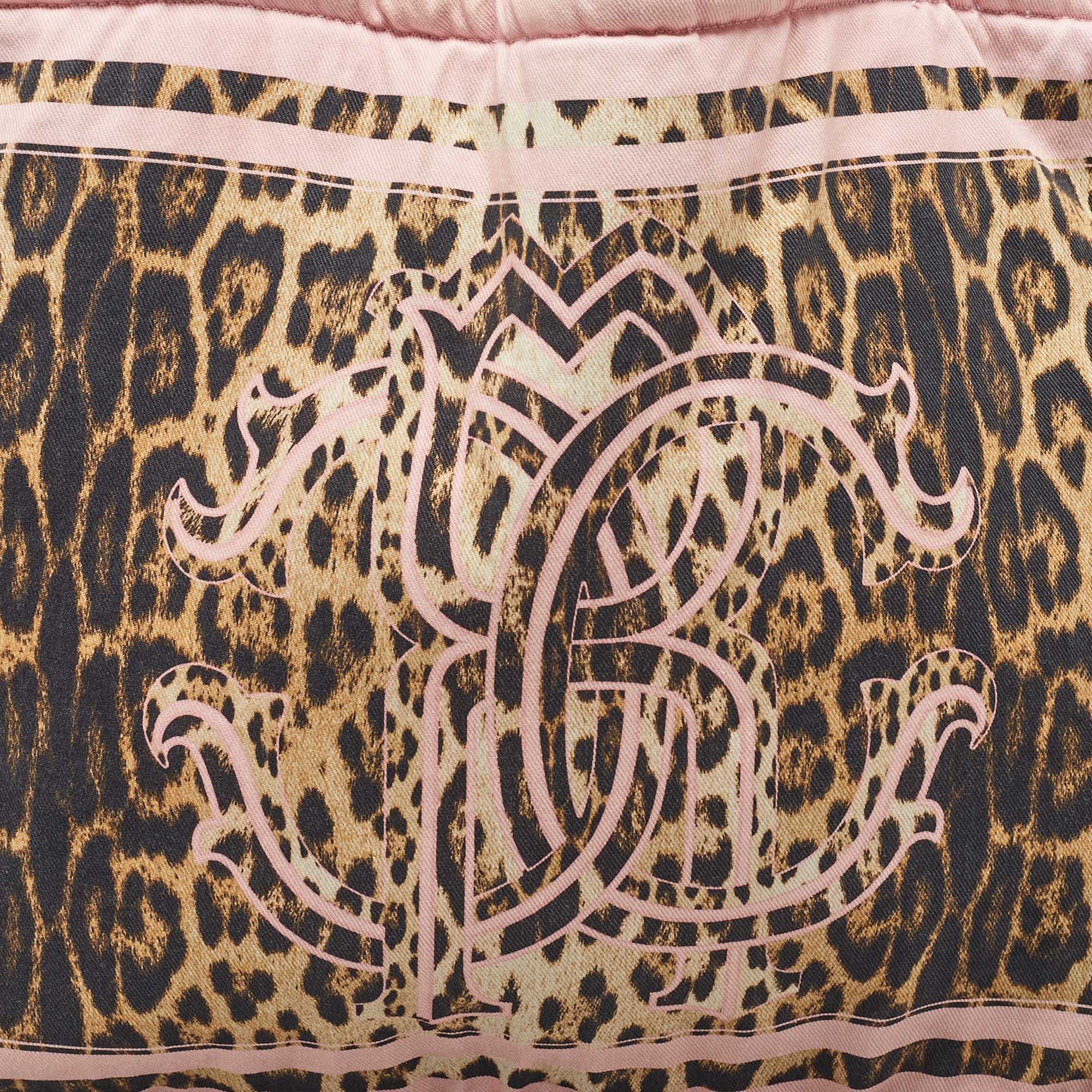 Roberto Cavalli Multicolor Fabric Leopard Print Logo Shopper Tote