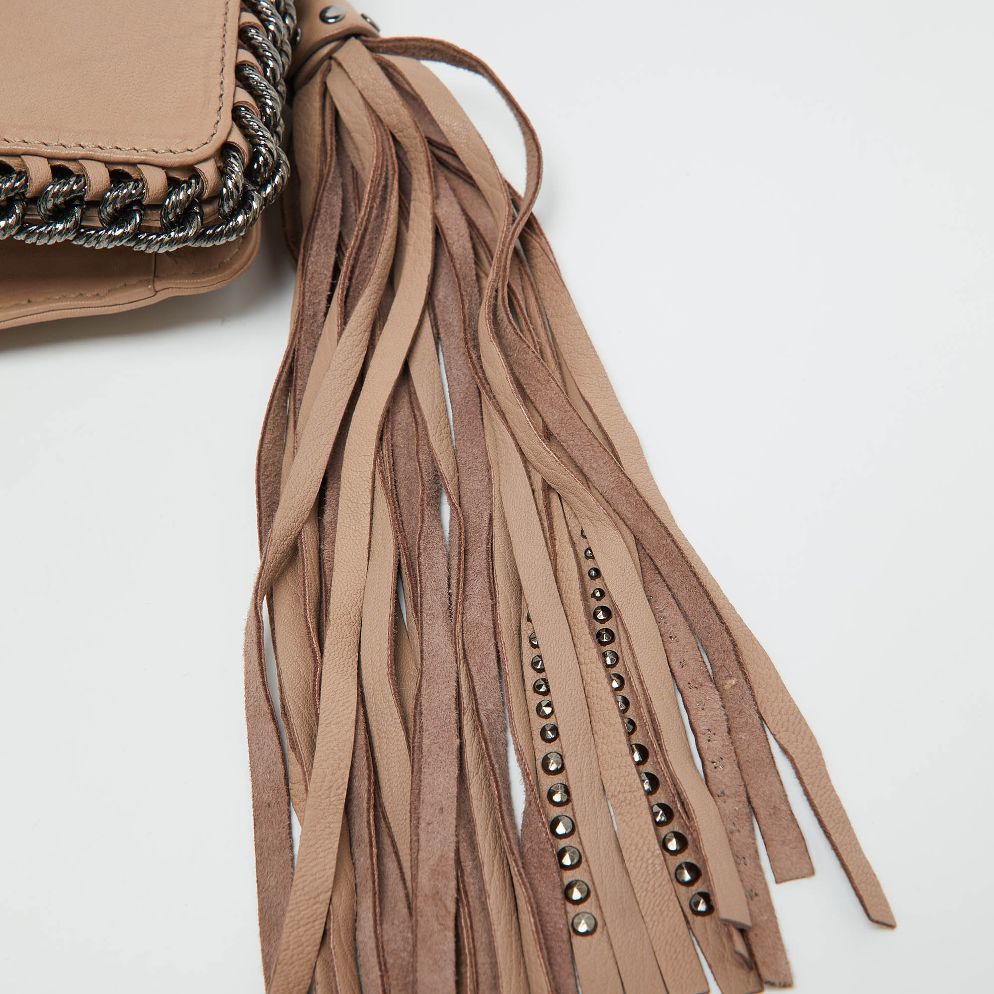 Roberto Cavalli Beige Leather Tassel Chain Link Clutch