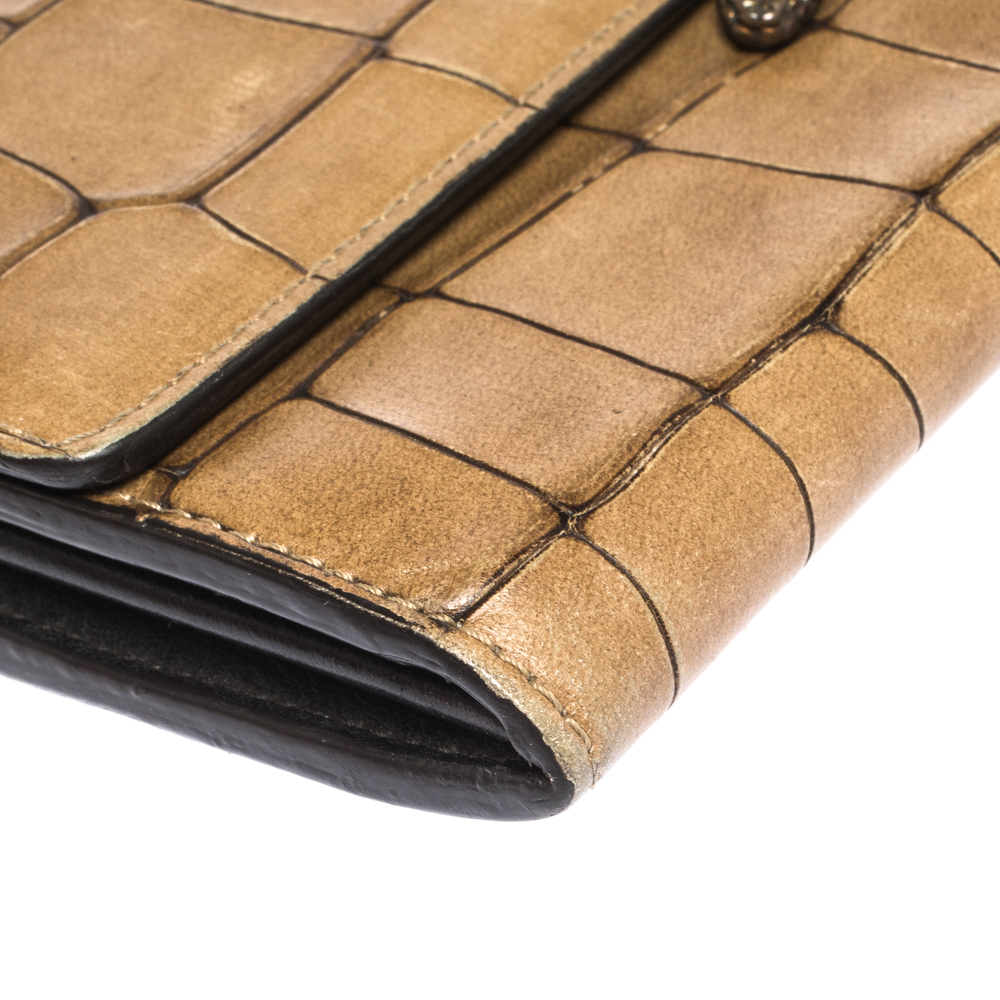 Roberto Cavalli Caramel Brown Crocodile Embossed Leather Double Snake Flap Wallet