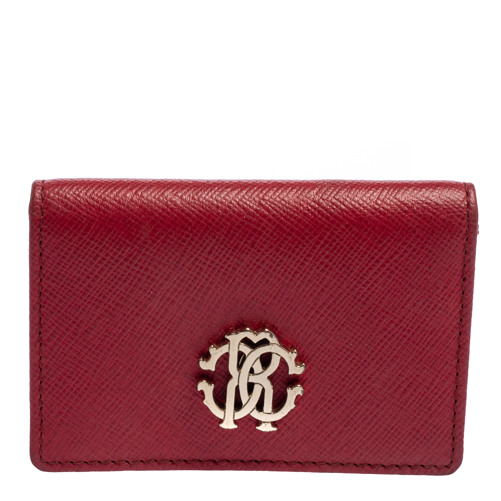 Roberto Cavalli Red Leather Crest Flap Wallet