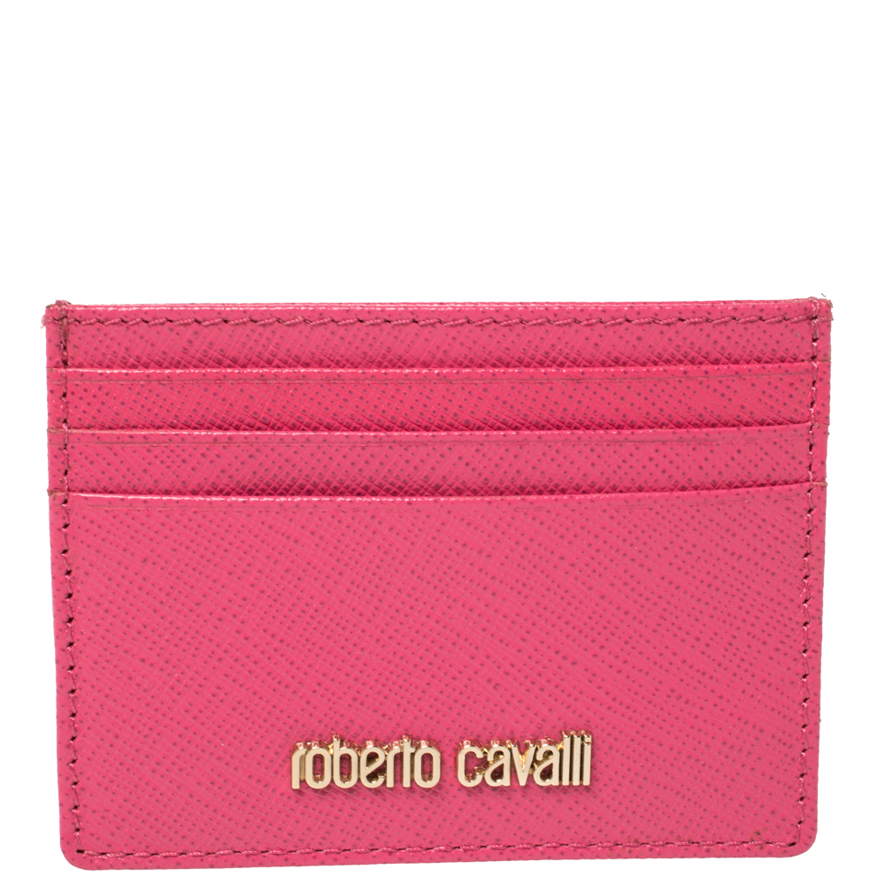 Roberto Cavalli Pink Leather Logo Card Case