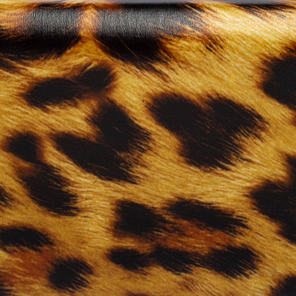 Roberto Cavalli Brown Leopard Print Leather Clutch