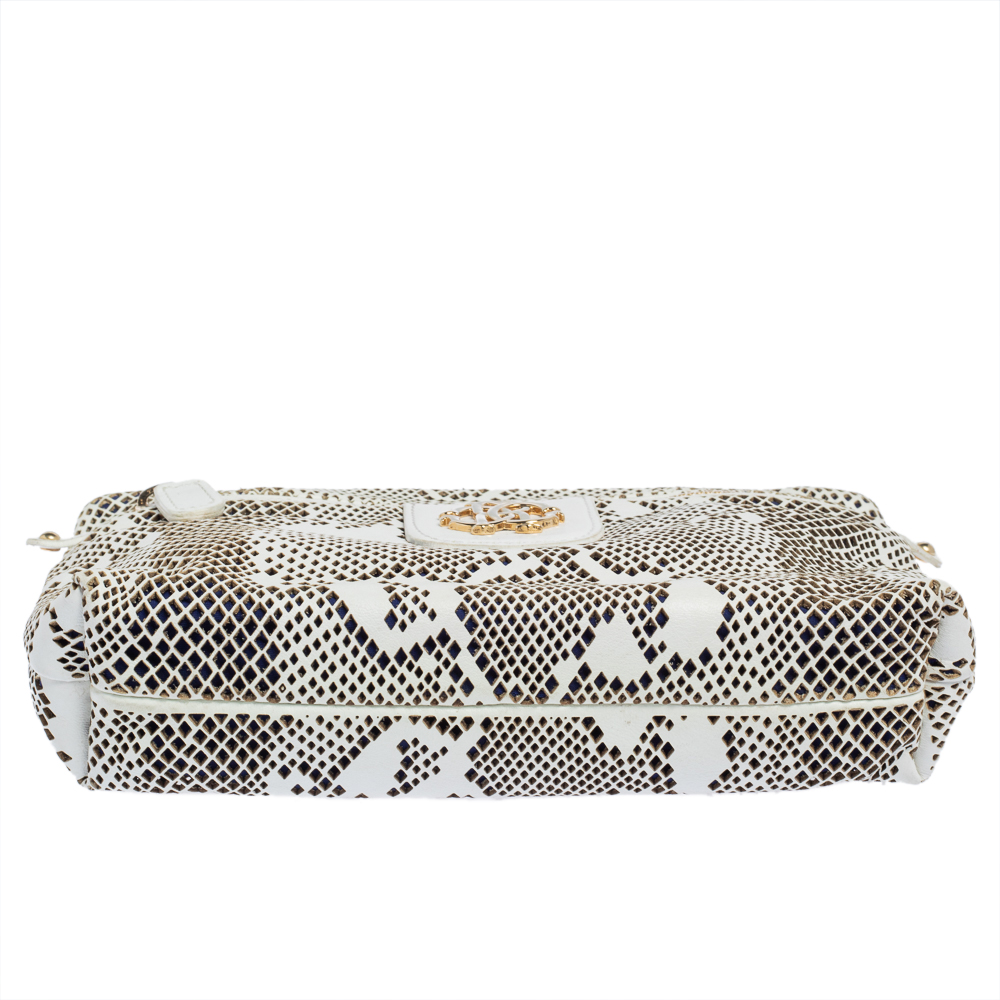 Roberto Cavalli White Perforated Leather Pouch