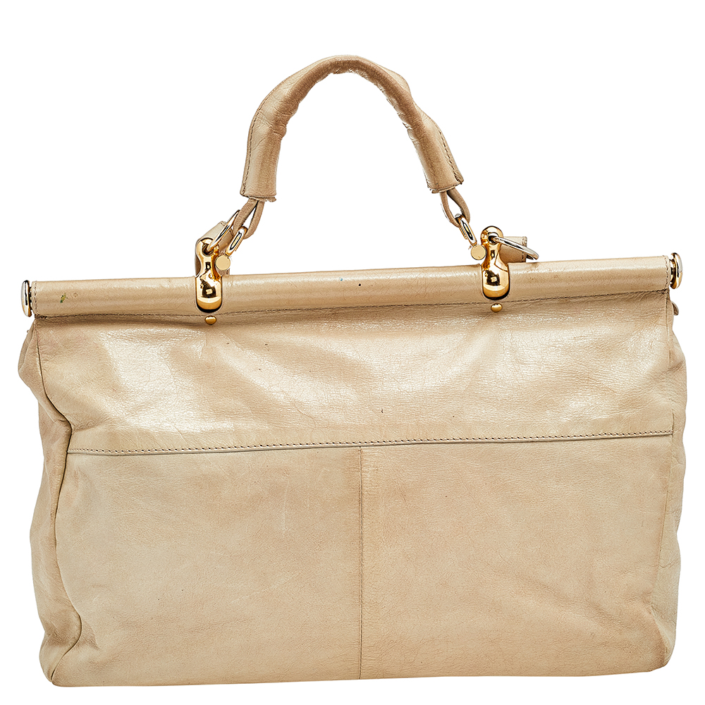 Roberto Cavalli Beige Leather Multiple Pocket Top Handle Bag