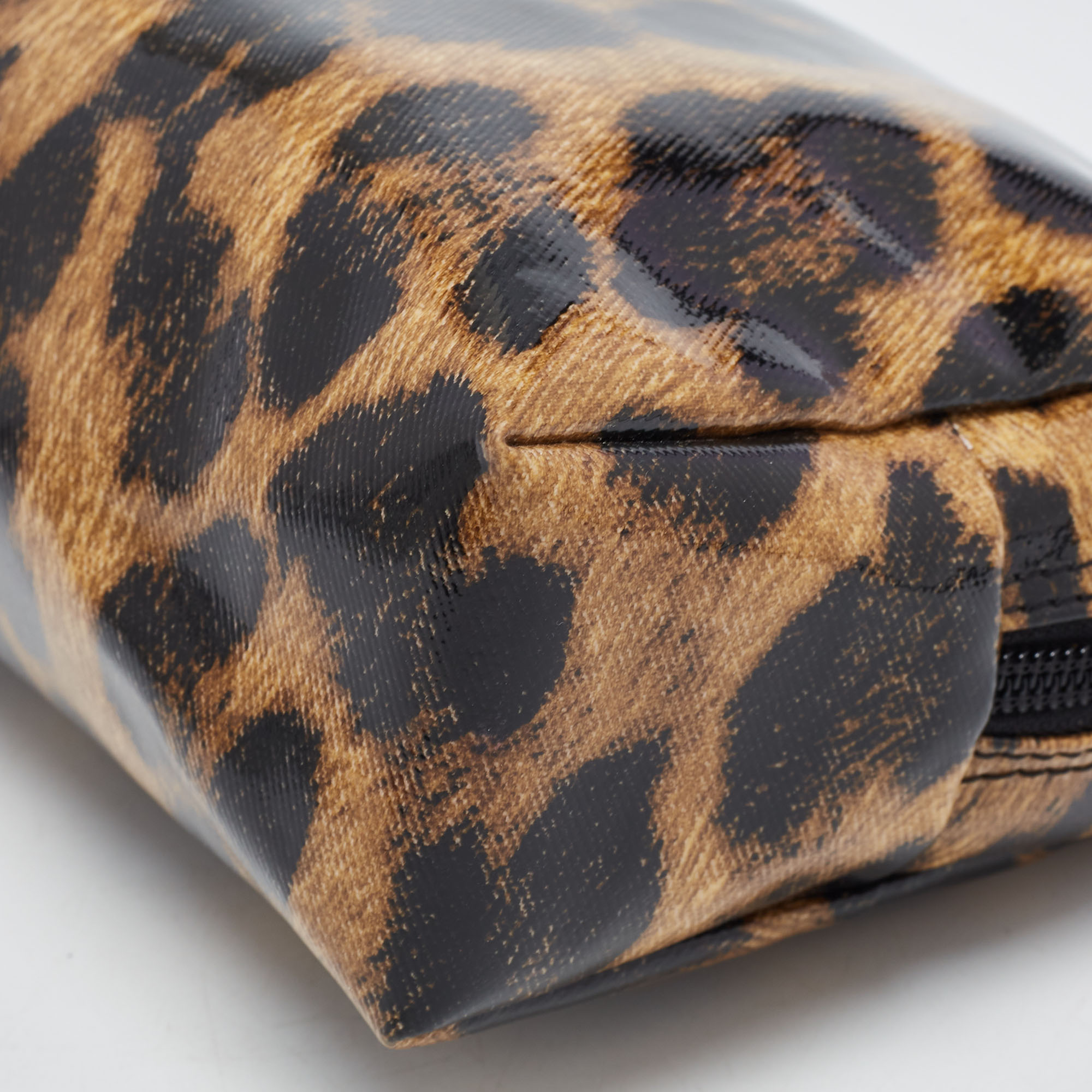 Roberto Cavalli Brown/Black Leopard Print Patent Leather Cosmetic Pouch