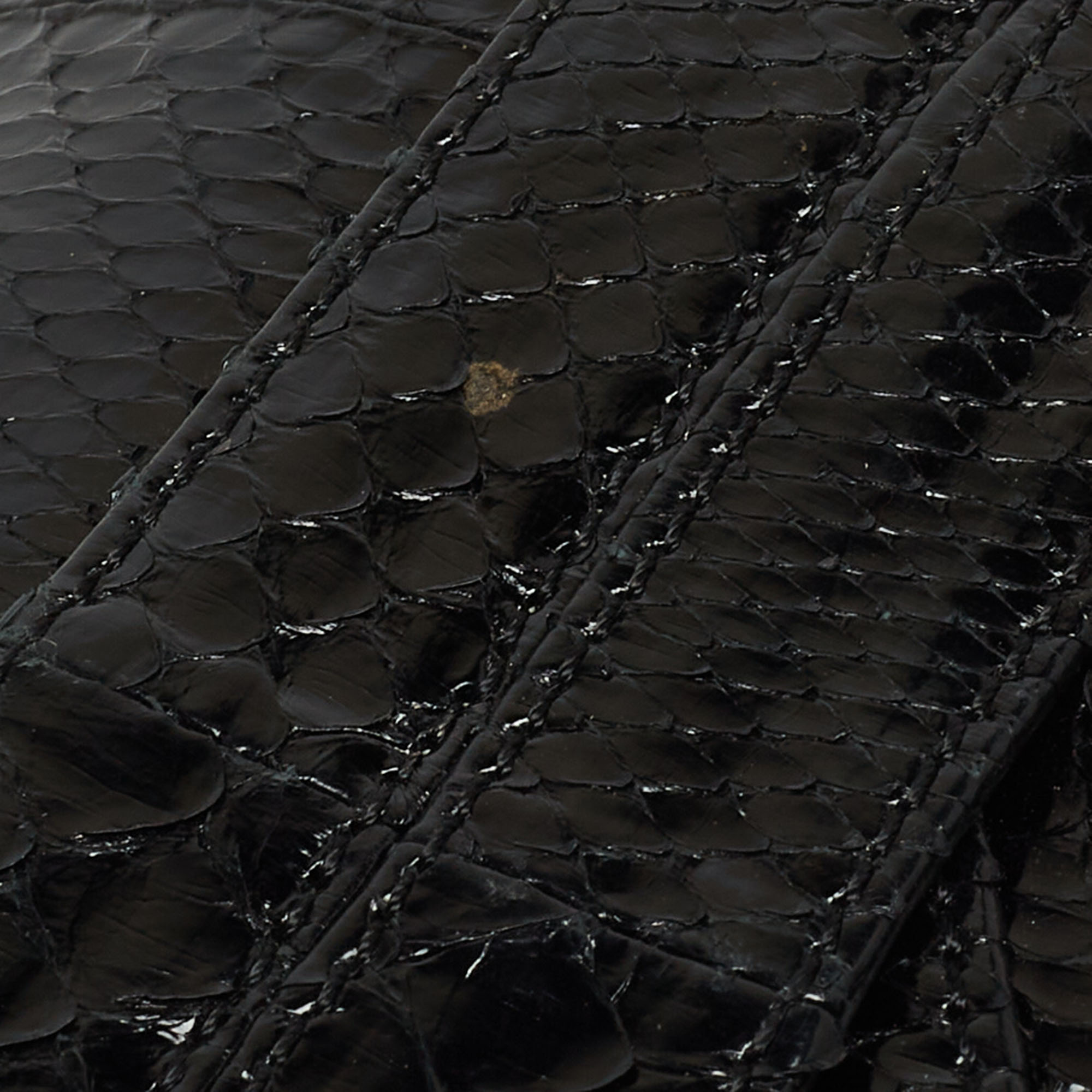 Roberto Cavalli Black Snakeskin Embellished Chain Clutch