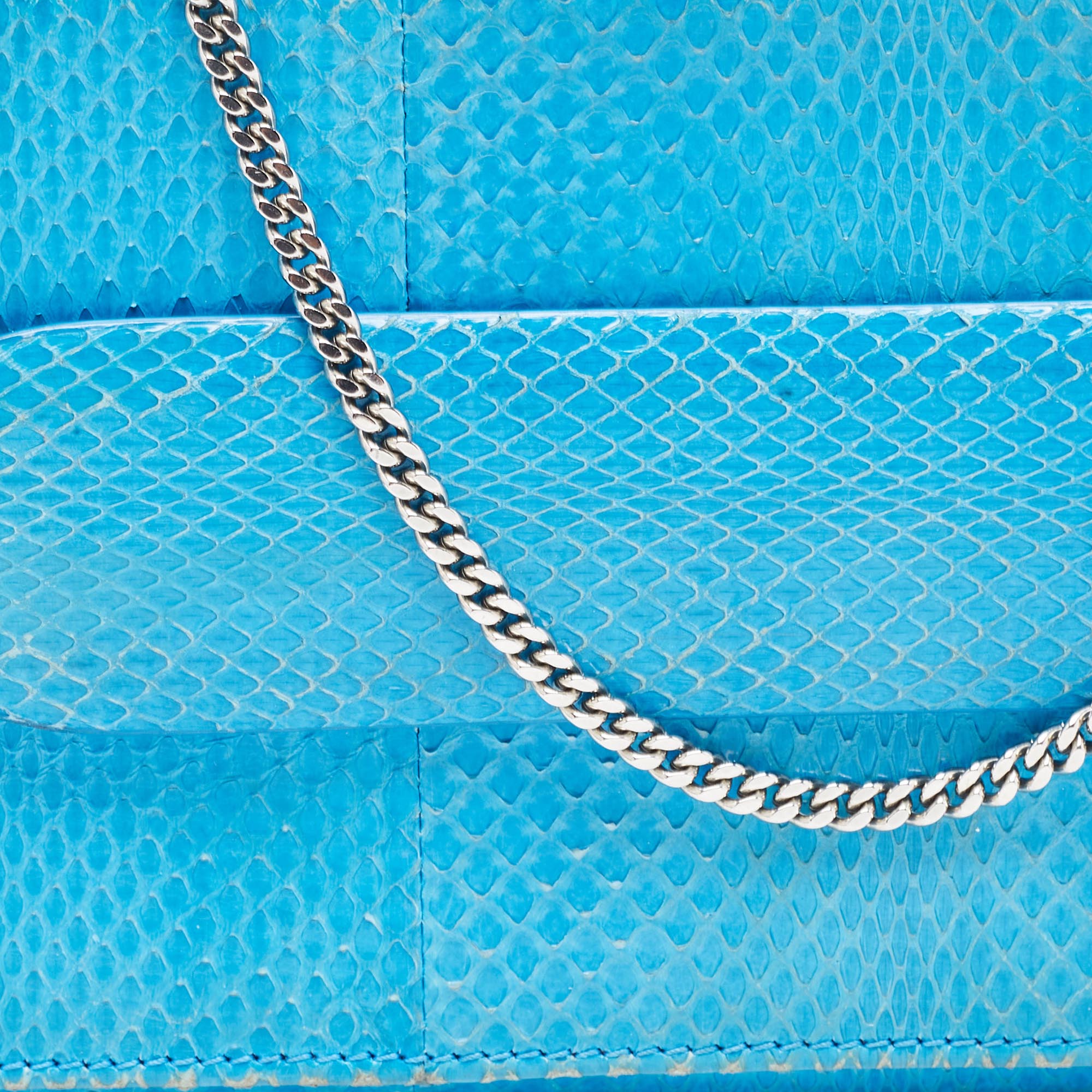 Roberto Cavalli Blue Snakeskin Flap Chain Clutch
