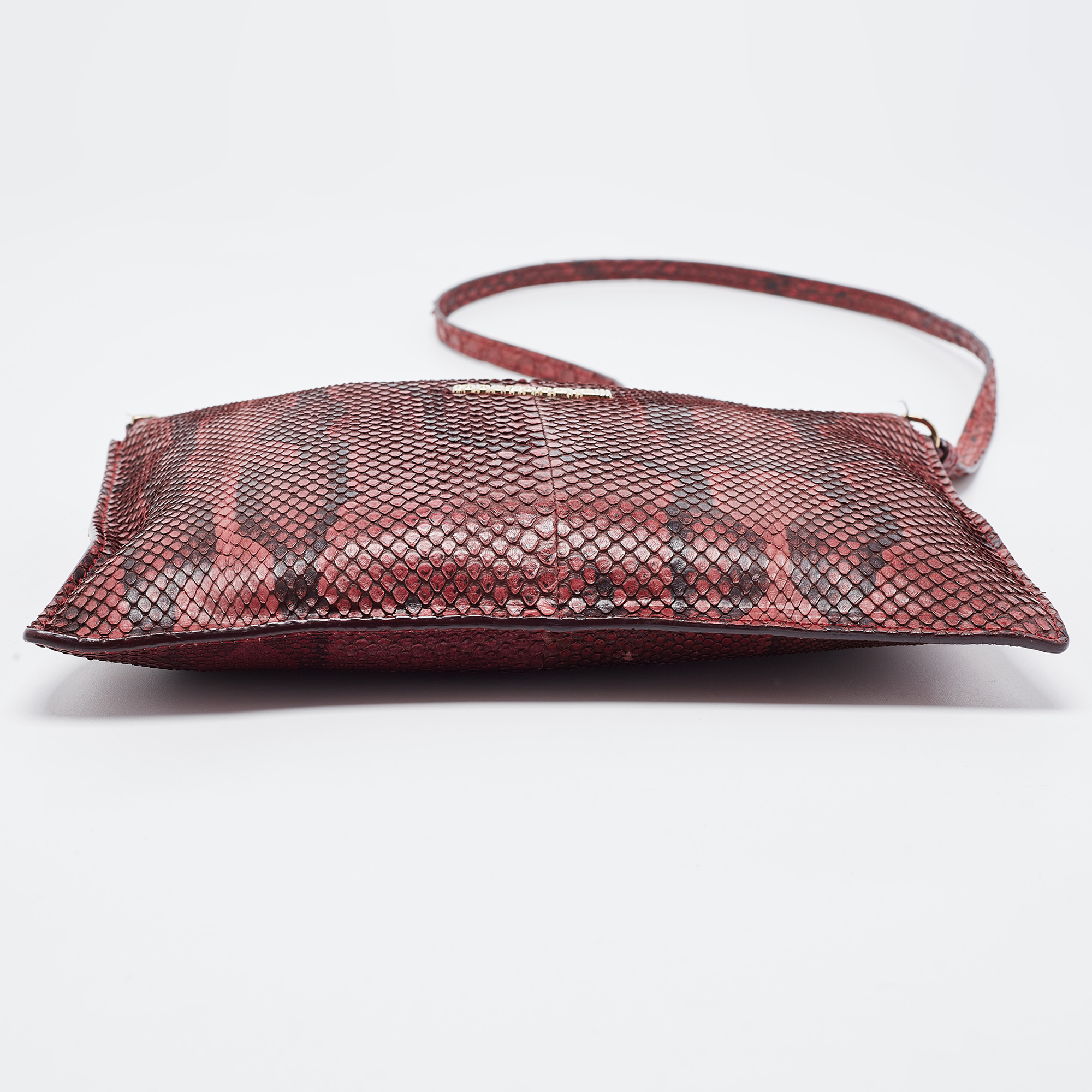 Roberto Cavalli Burgundy Python Flat Clutch Bag