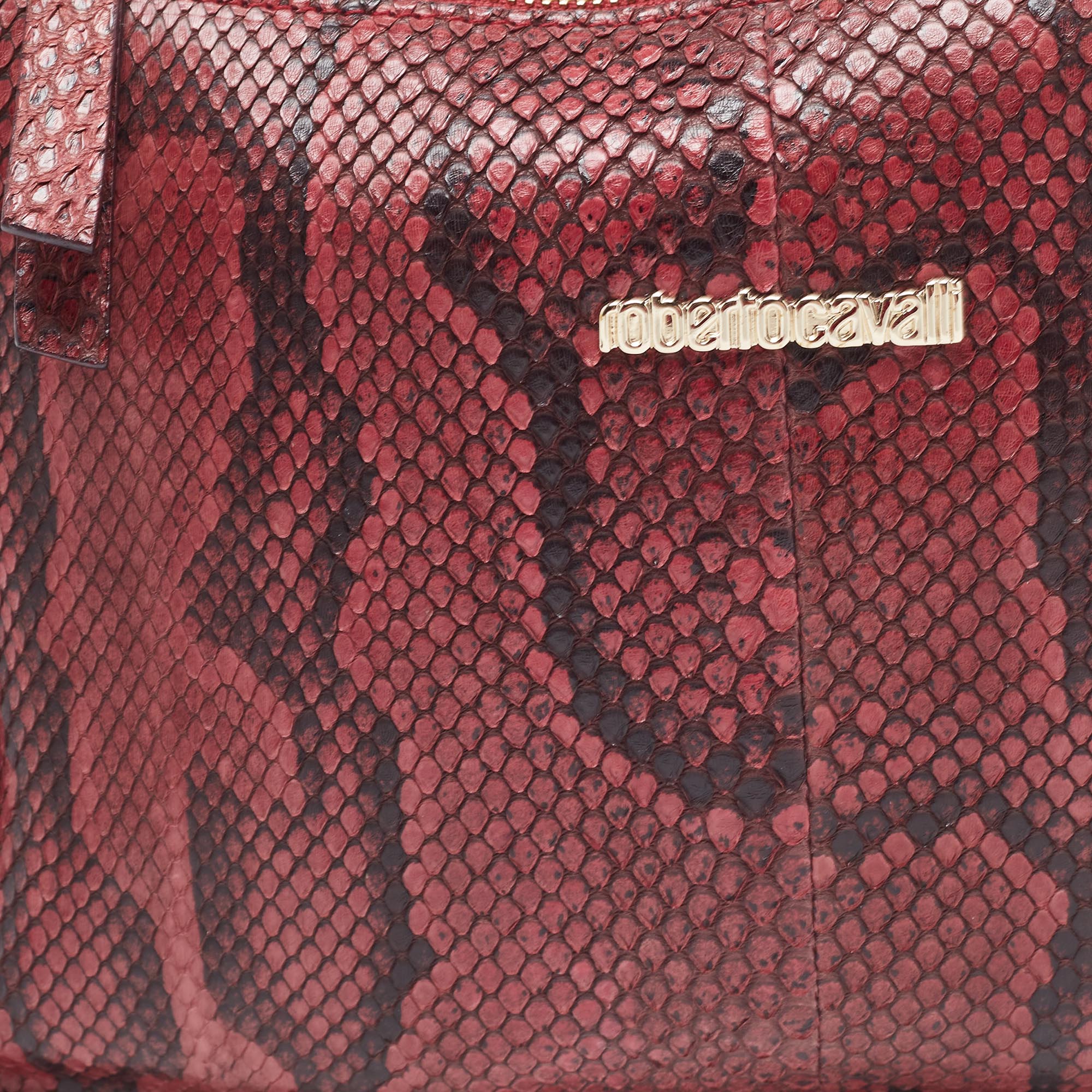Roberto Cavalli Burgundy Python Flat Clutch Bag