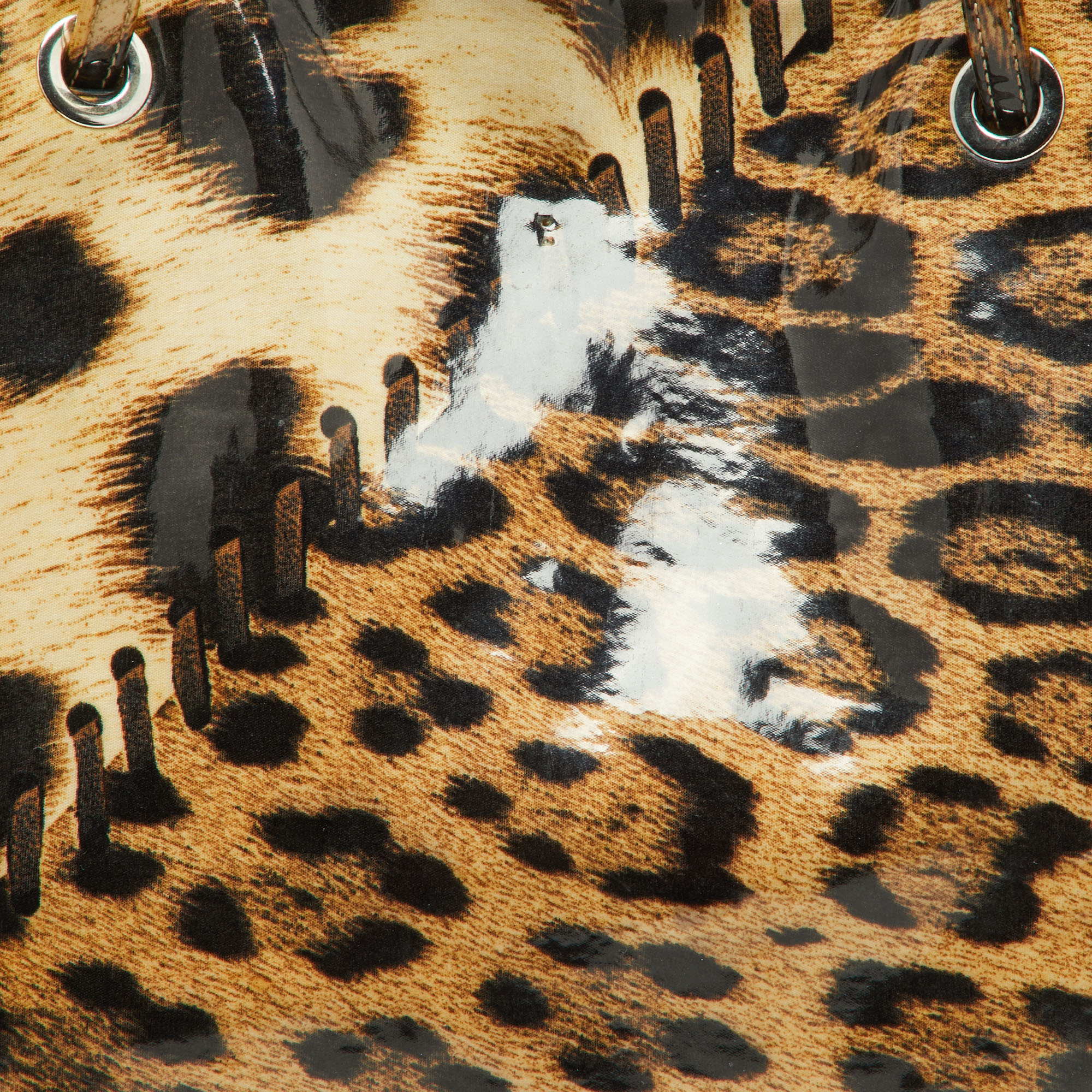 Roberto Cavalli Beige/Black Leopard Print Coated Canvas Snap Tote