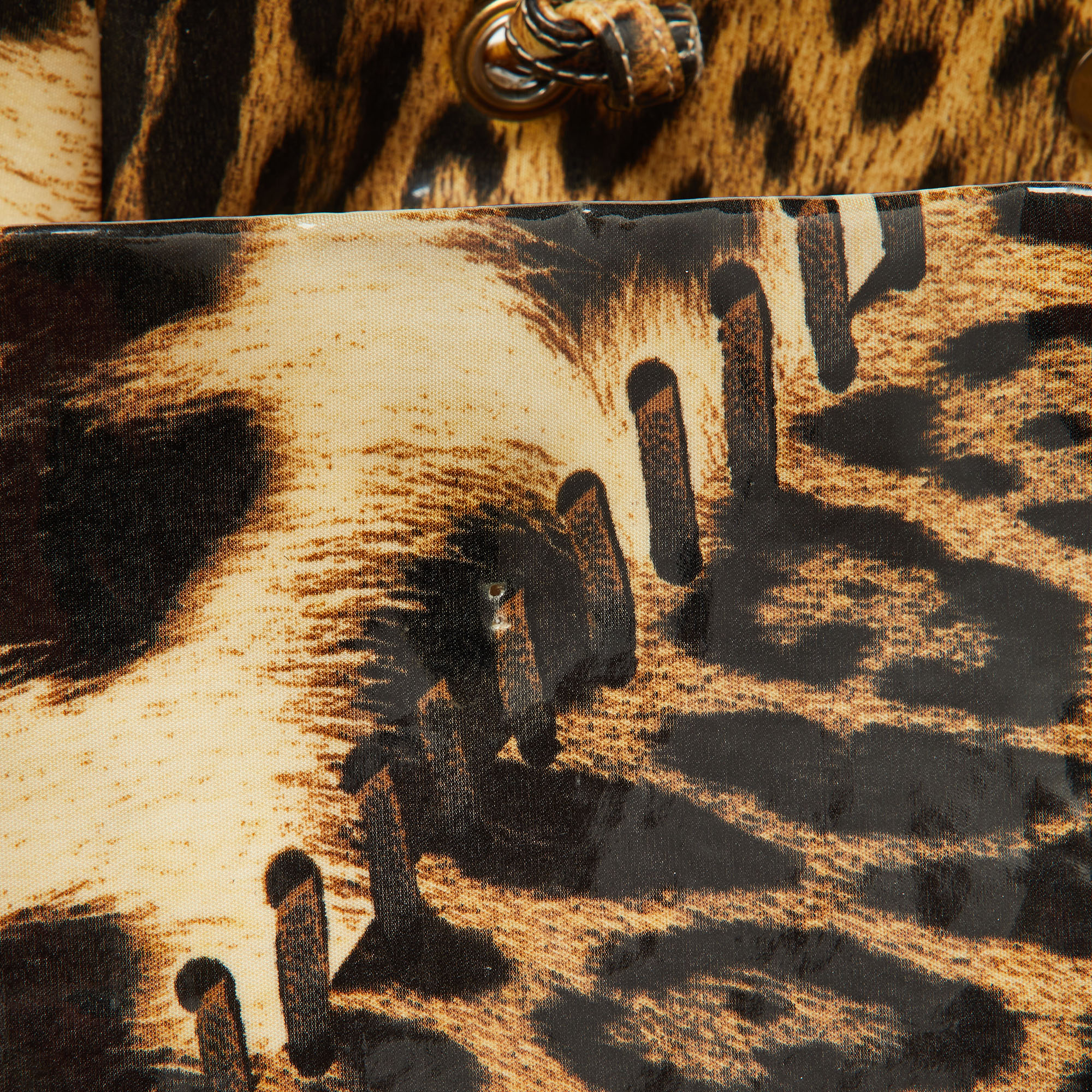 Roberto Cavalli Beige/Black Leopard Print Coated Canvas Snap Tote