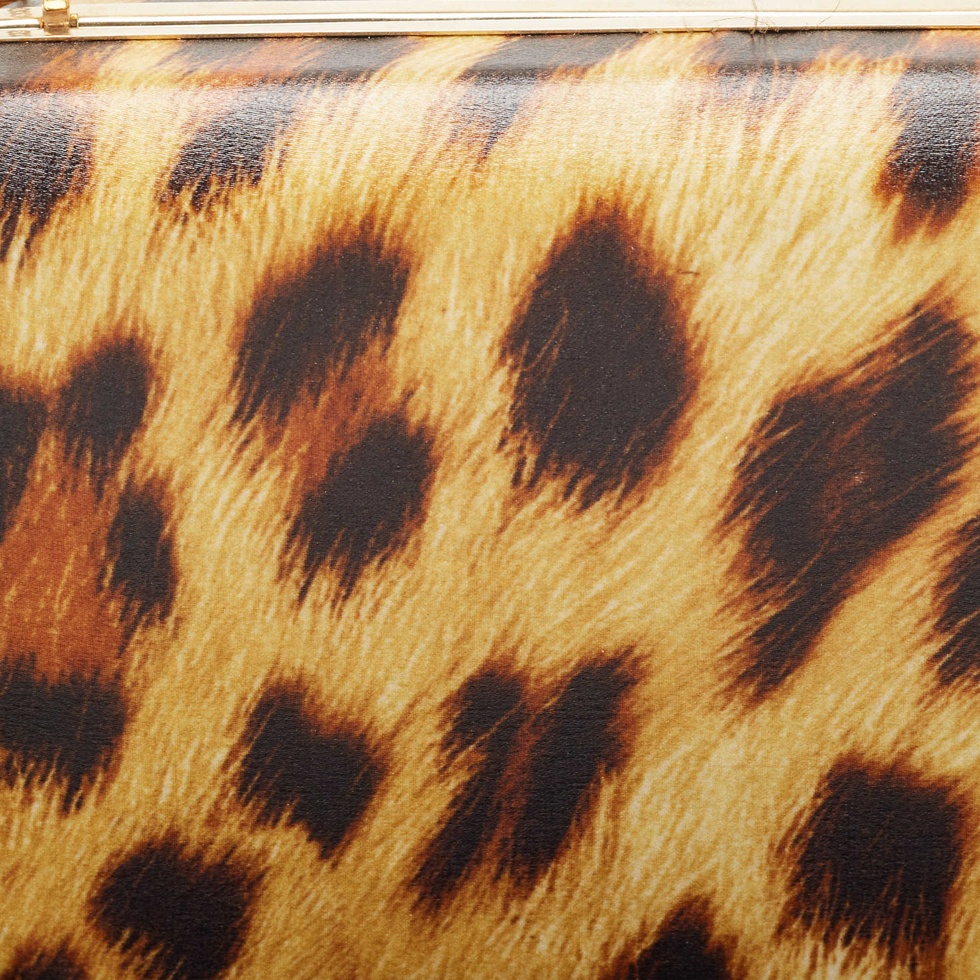 Roberto Cavalli Tan/Brown Leopard Print Leather Box Clutch