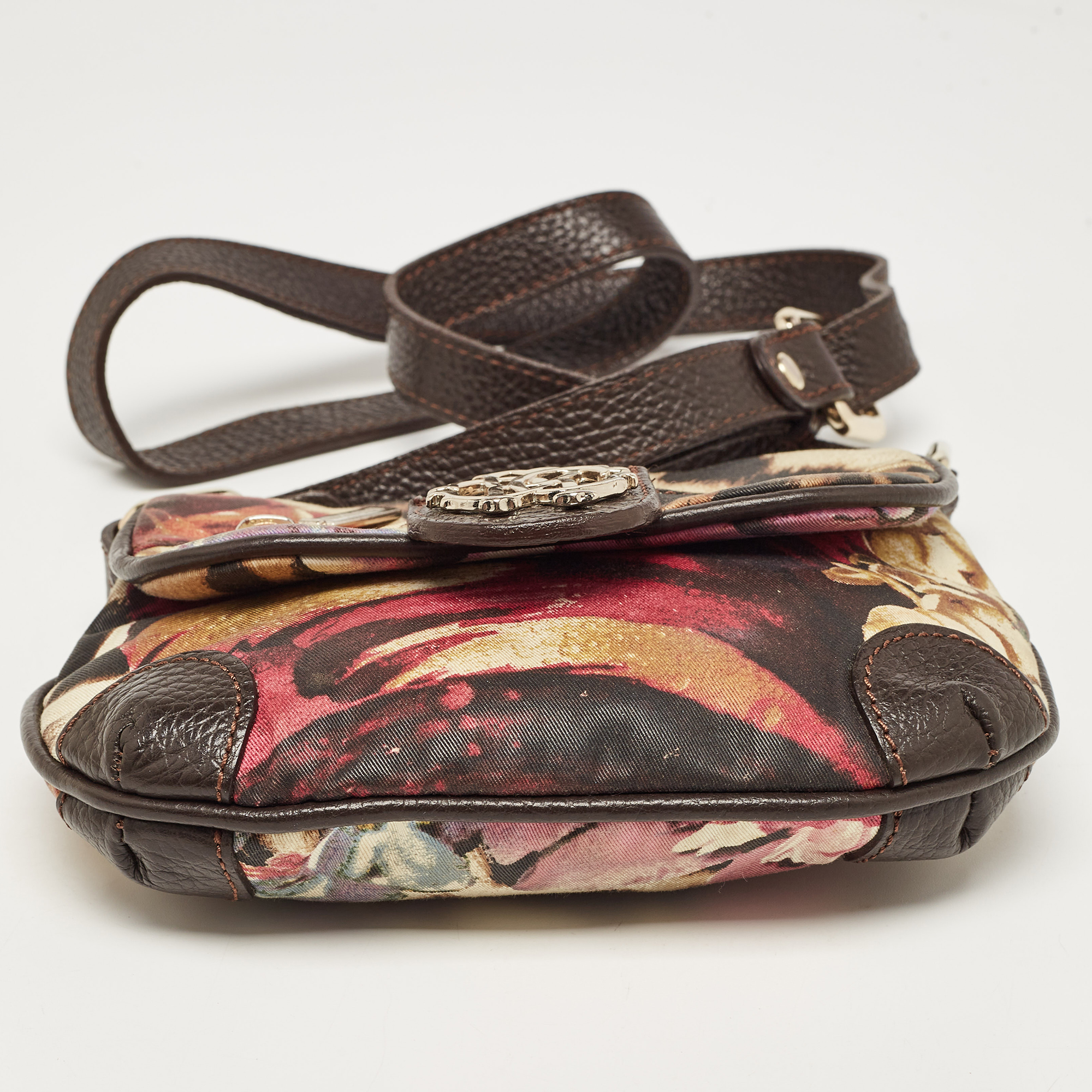 Roberto Cavalli Multicolor Printed Fabric And Leather Shoulder Bag