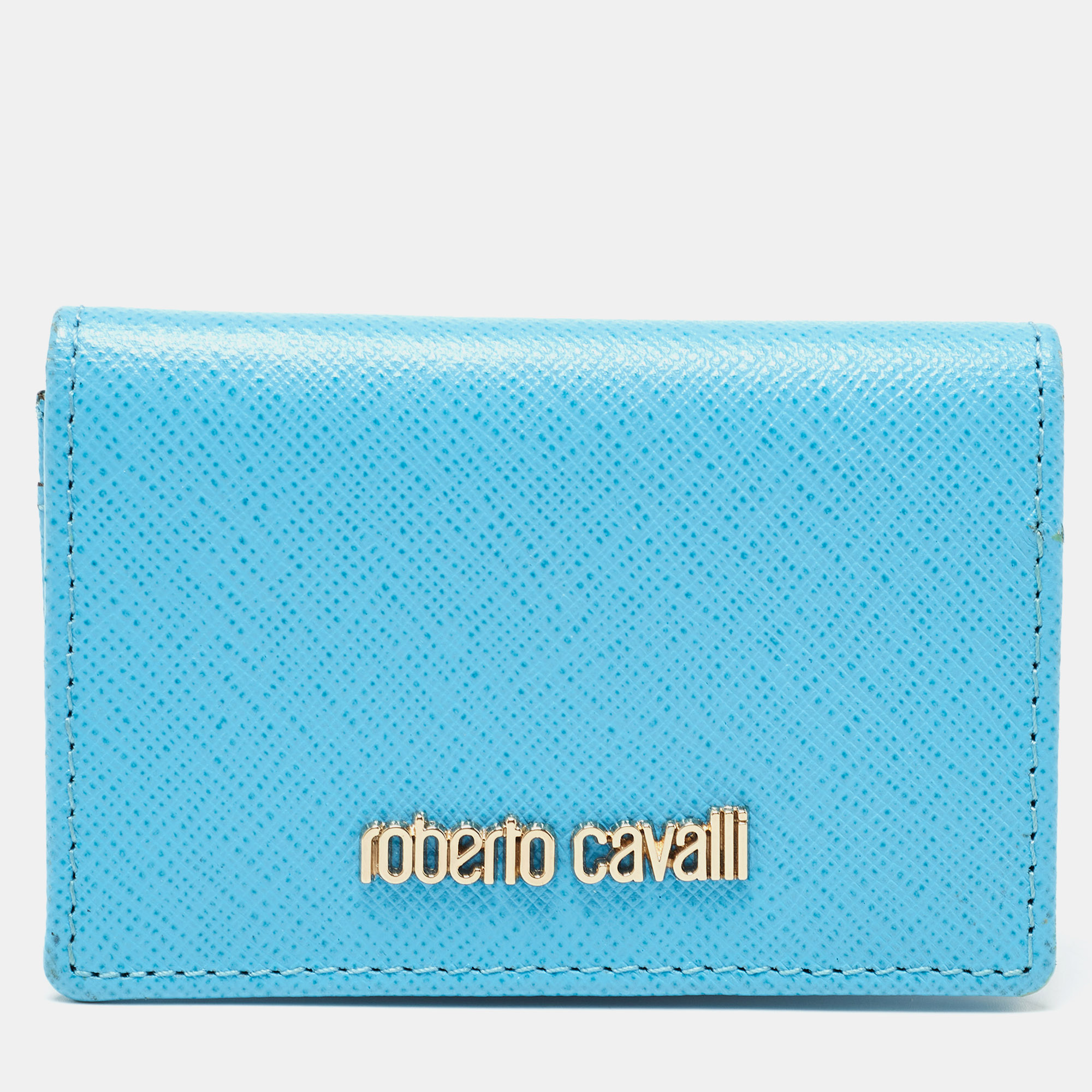 

Roberto Cavalli Turquoise Leather Card Case, Blue