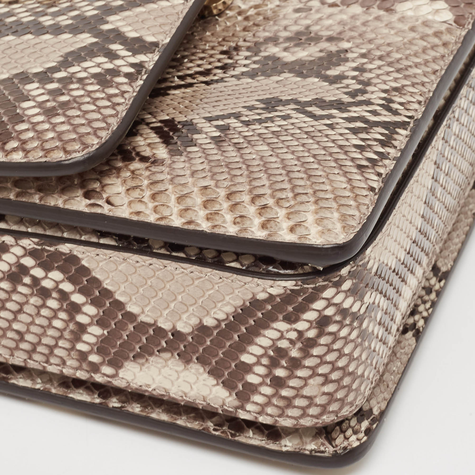 Roberto Cavalli Brown/Beige Python RC Flap Top Handle Bag