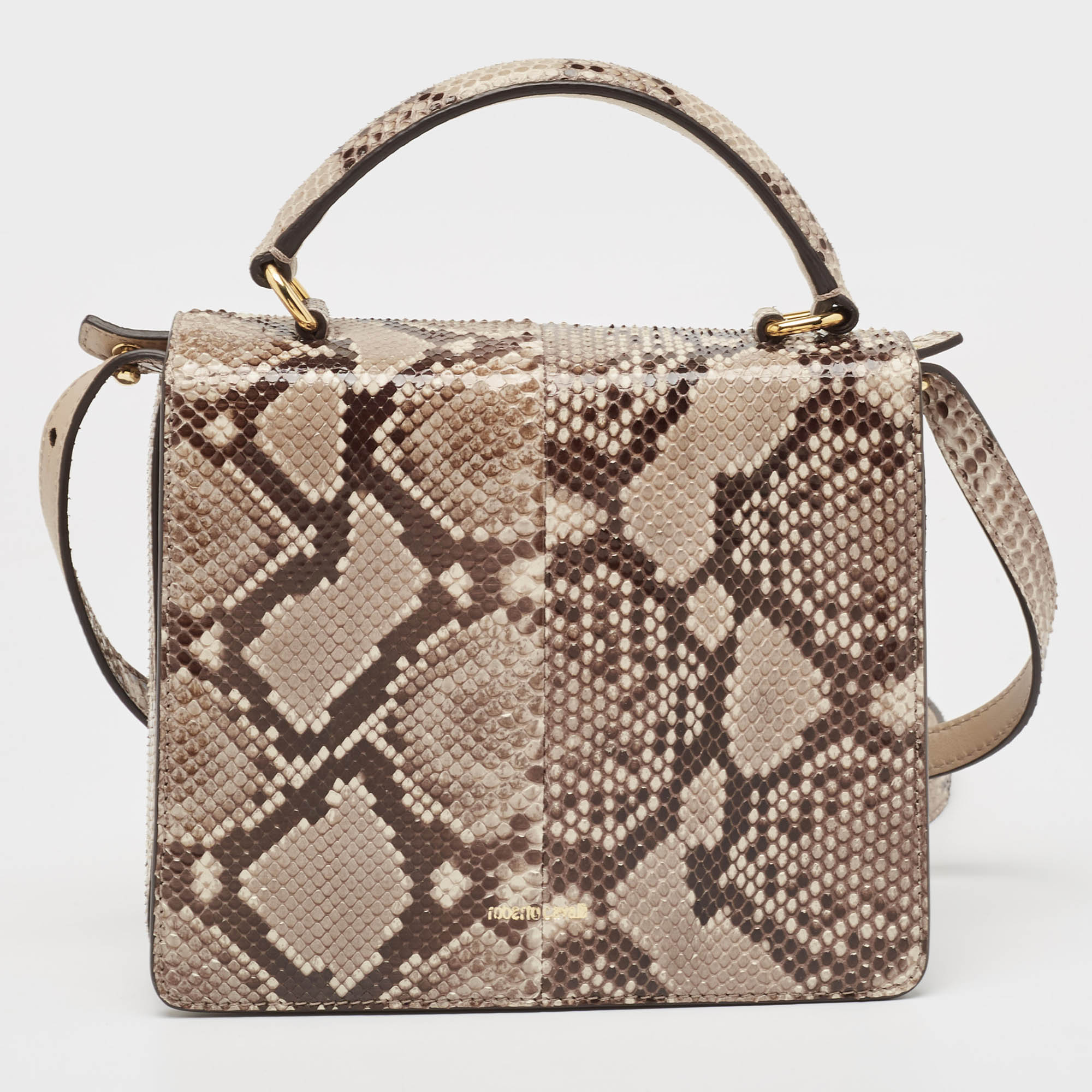 Roberto Cavalli Brown/Beige Python RC Flap Top Handle Bag