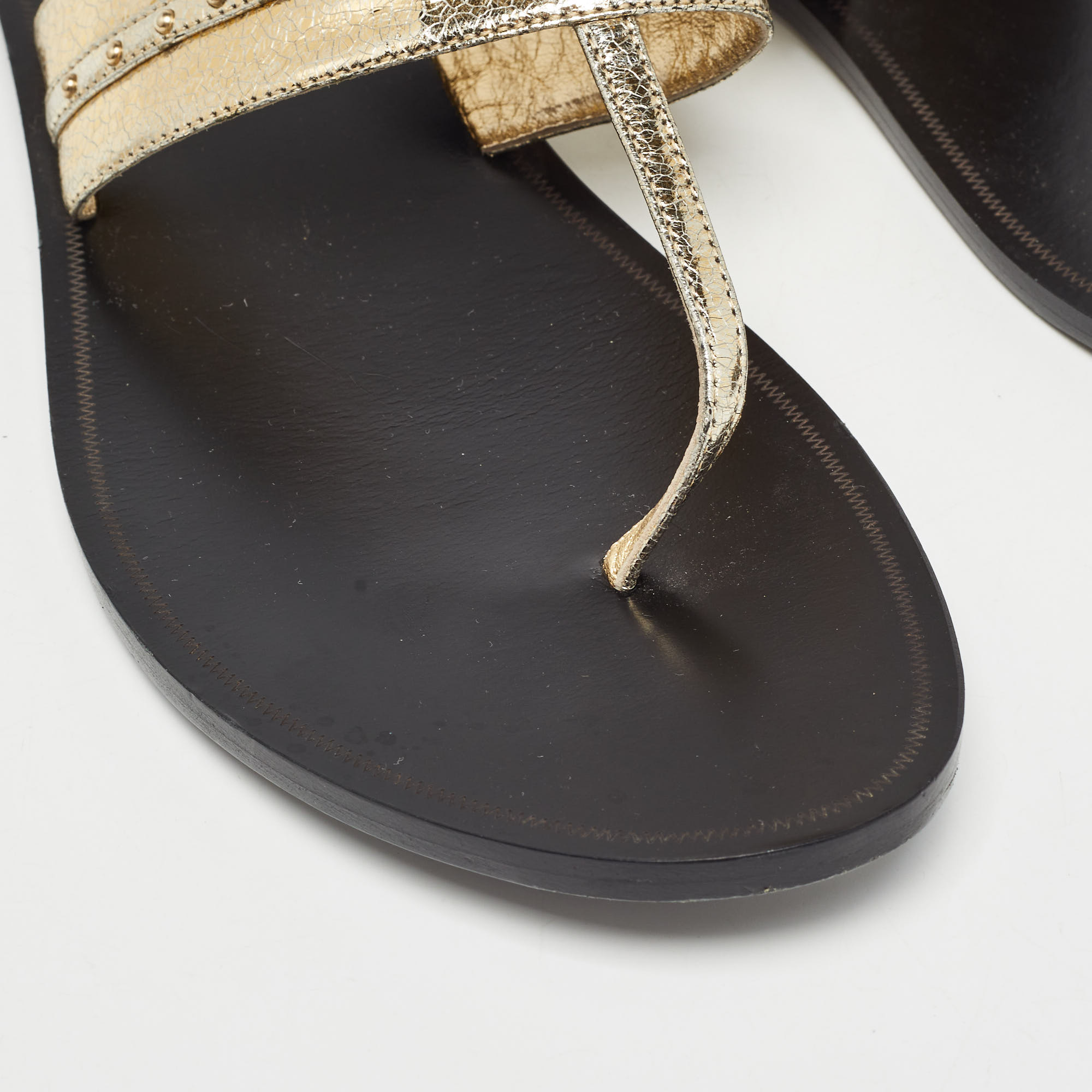 Roberto Cavalli Gold Crackled Leather Flat Slides Size 40