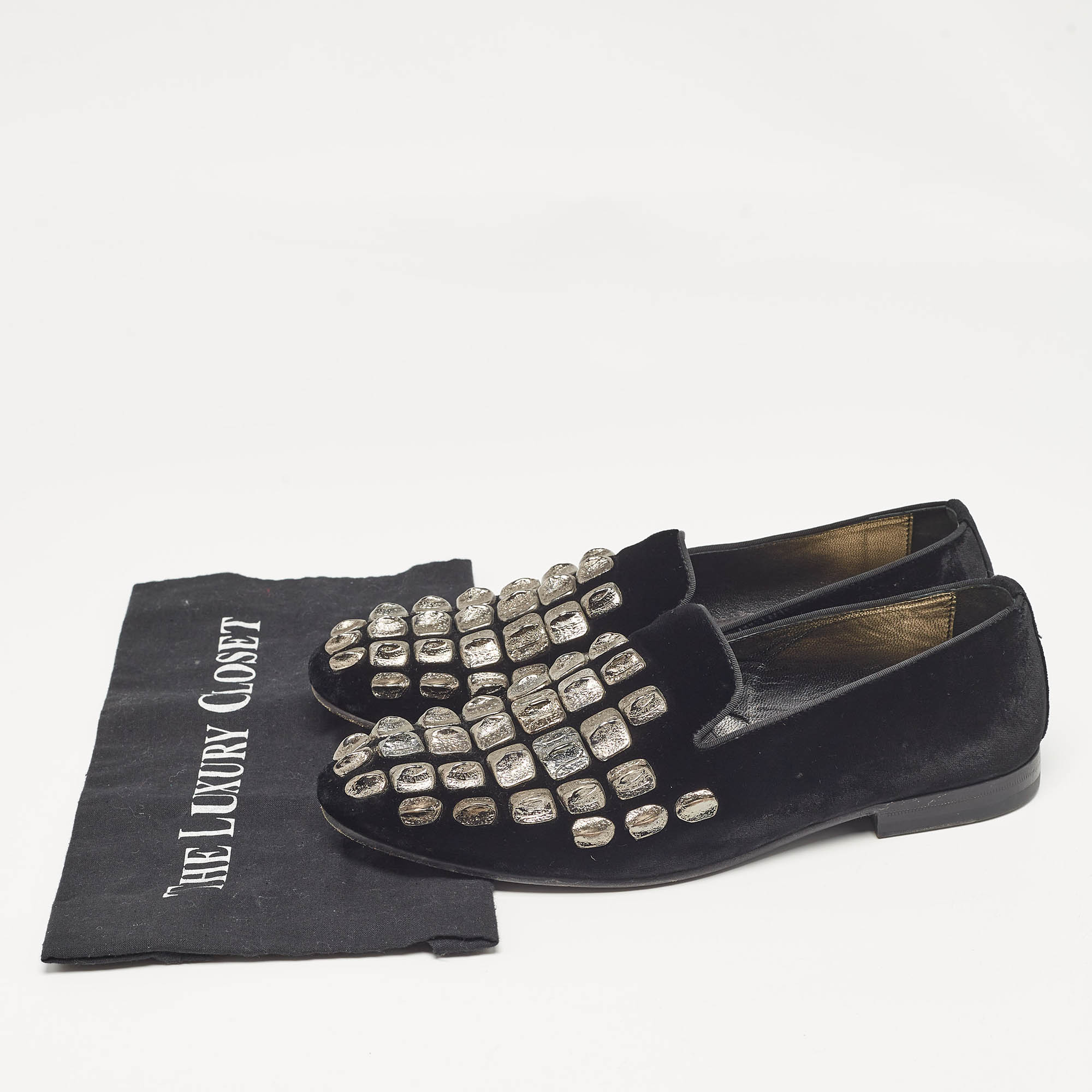 Roberto Cavalli Black Velvet Embellished Slip On Loafers Size 40