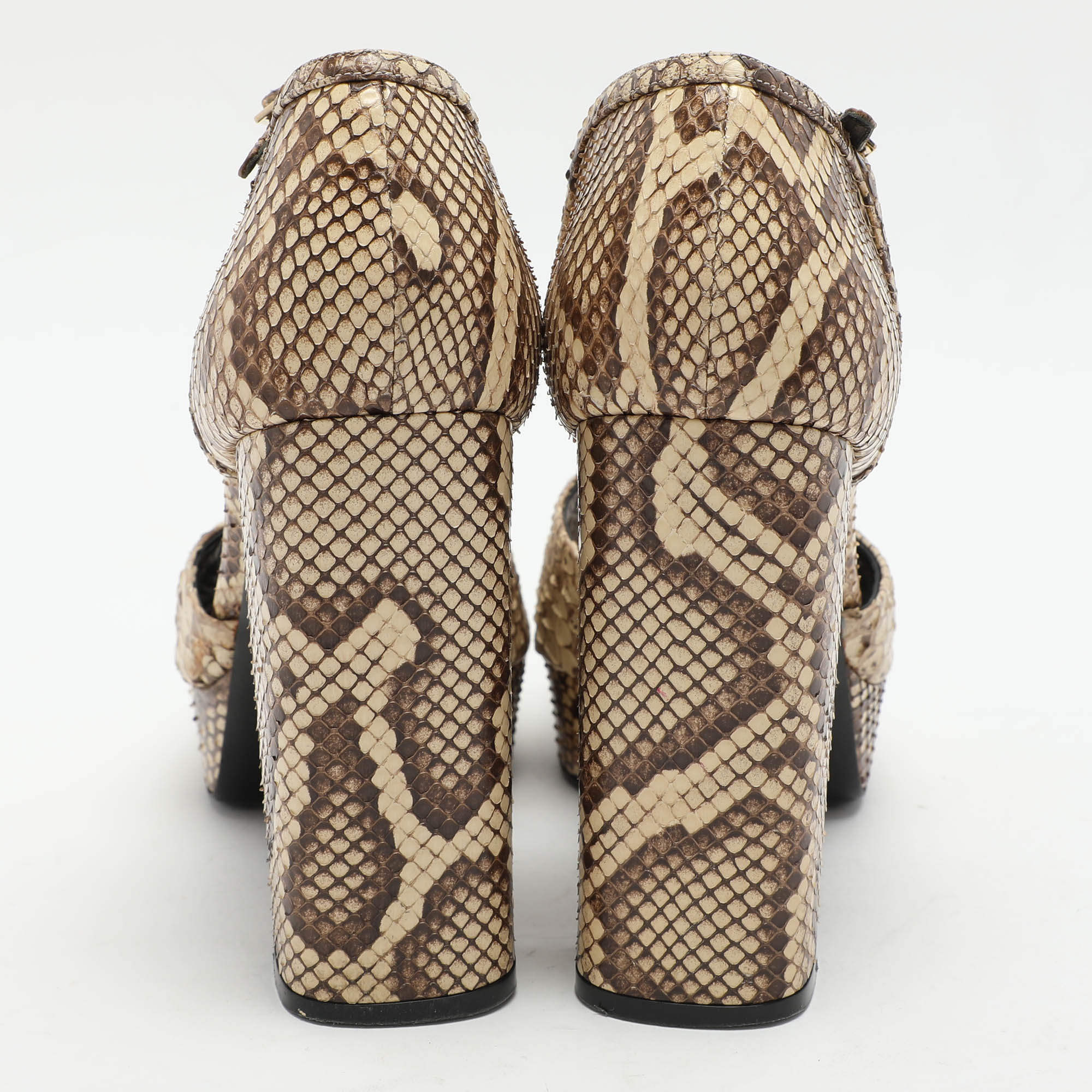 Roberto Cavalli Beige/Brown Python Platform Ankle Strap Sandals Size 40