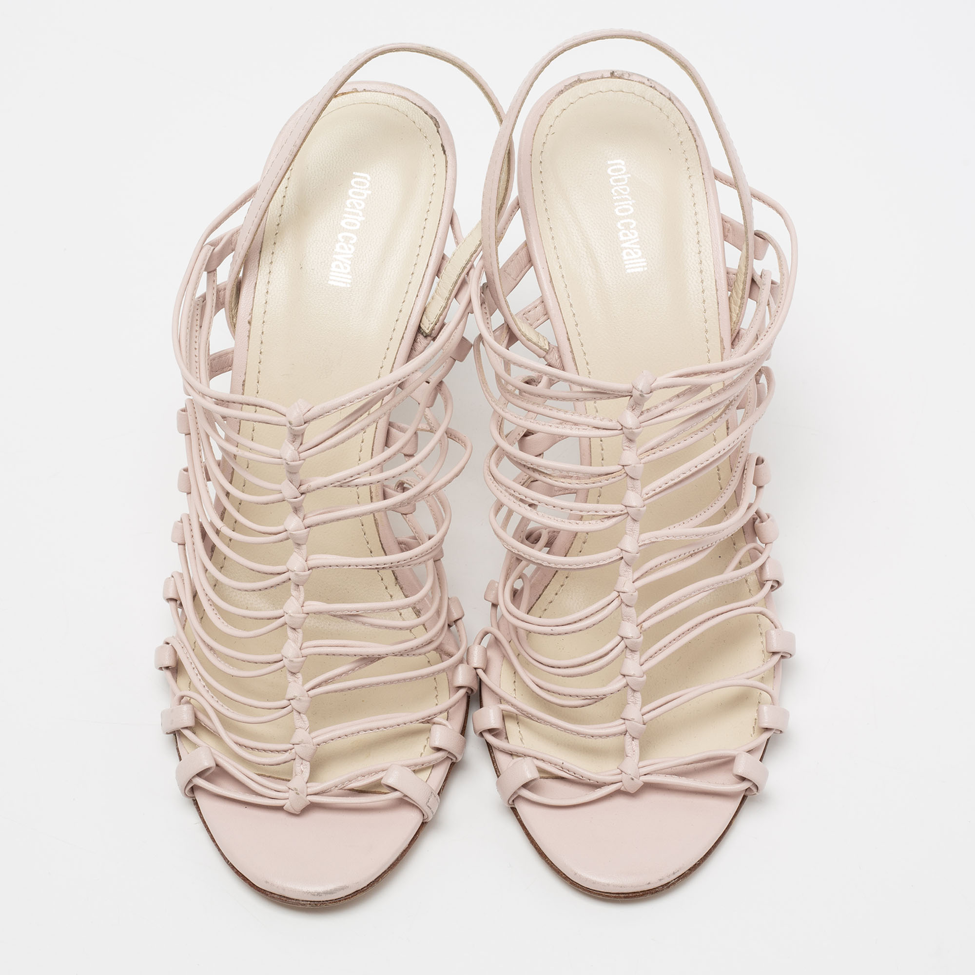 Roberto Cavalli Pale Pink Leather Knot Detail Strappy Sandals Size 37