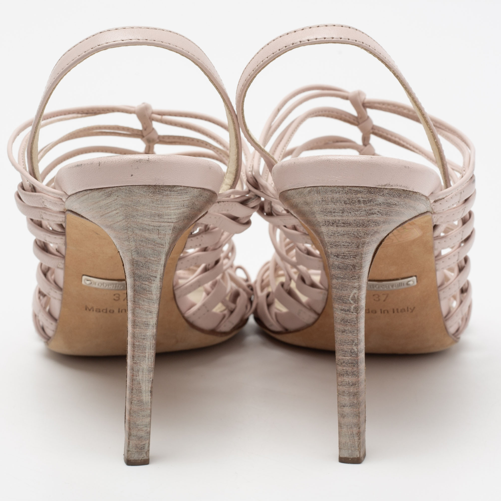Roberto Cavalli Pale Pink Leather Knot Detail Strappy Sandals Size 37