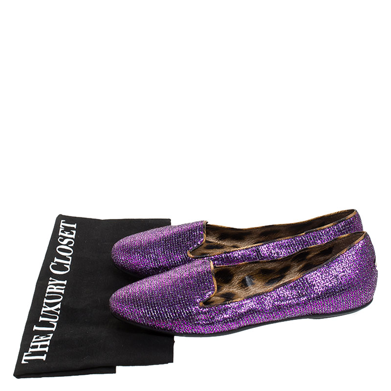 Roberto Cavalli Glitter Fabric Slip On Loafers Size 36