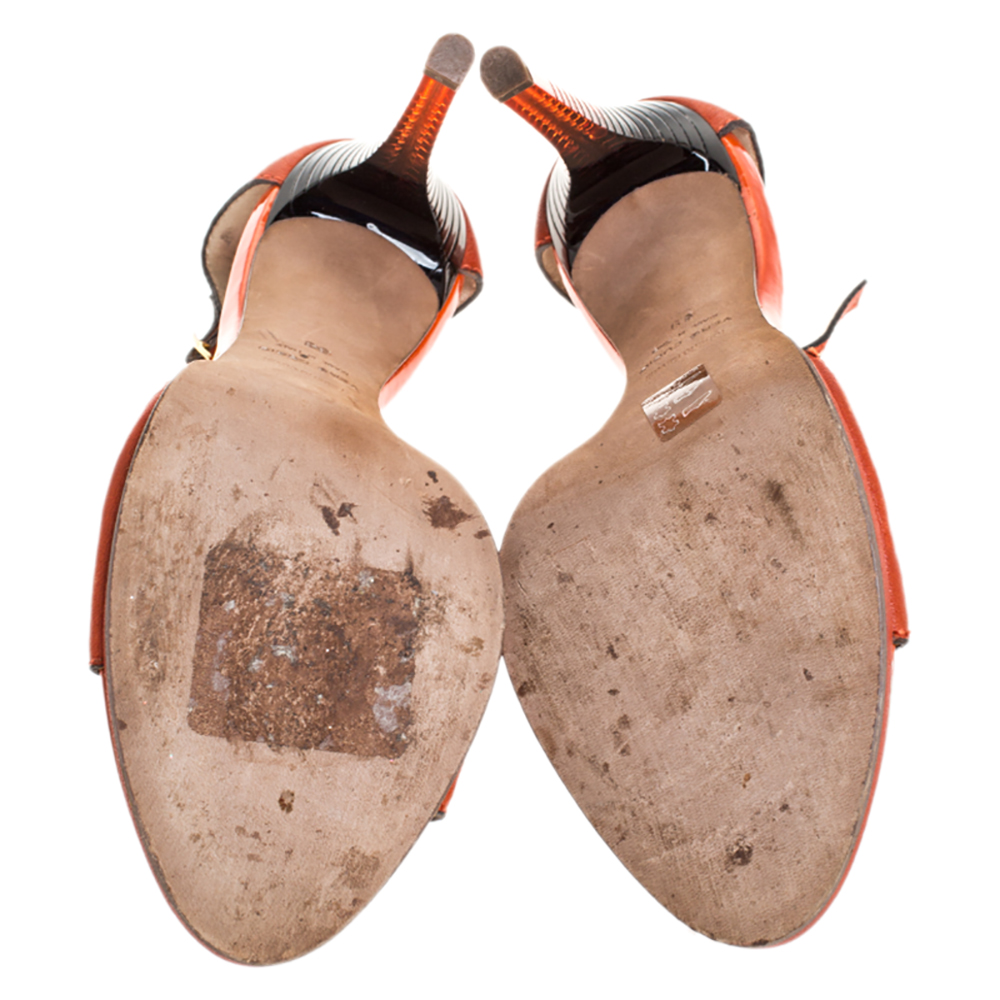 Roberto Cavalli Orange Leather Metal Embellished Ankle Strap Sandals Size 39
