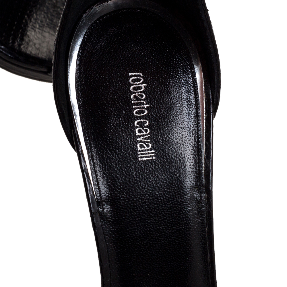 Roberto Cavalli Black Python Crystal Embellished Panther Sandals Size 39